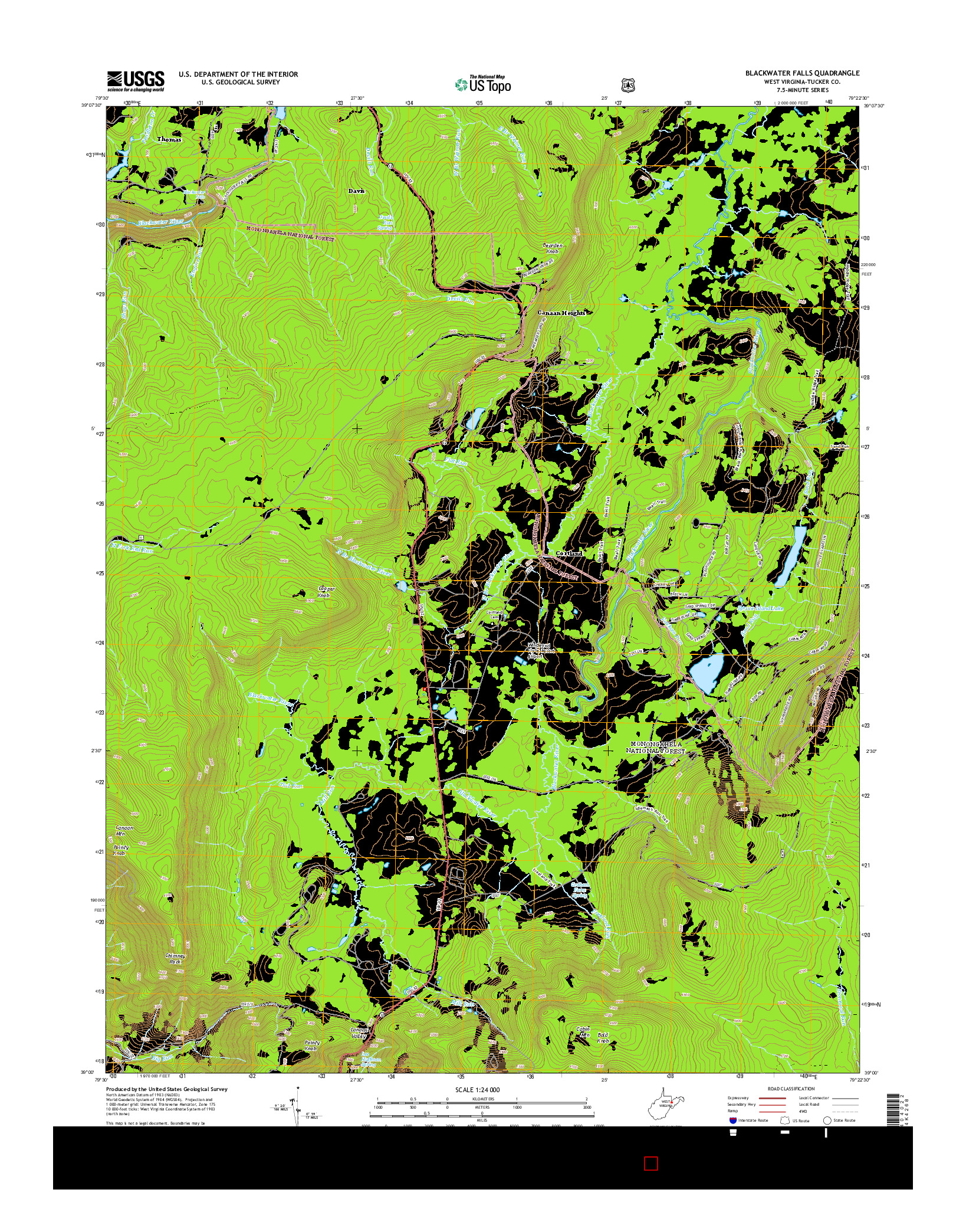 USGS US TOPO 7.5-MINUTE MAP FOR BLACKWATER FALLS, WV 2014