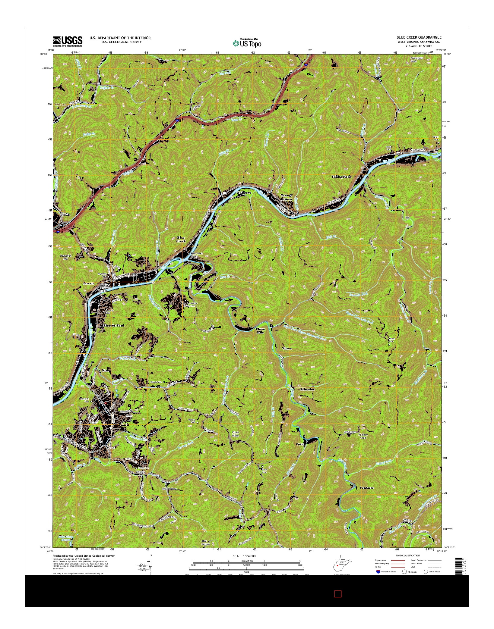 USGS US TOPO 7.5-MINUTE MAP FOR BLUE CREEK, WV 2014