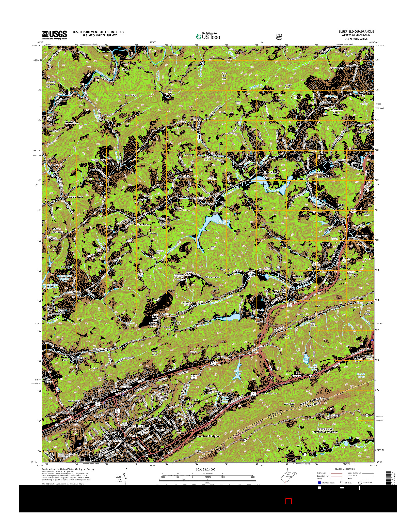 USGS US TOPO 7.5-MINUTE MAP FOR BLUEFIELD, WV-VA 2014