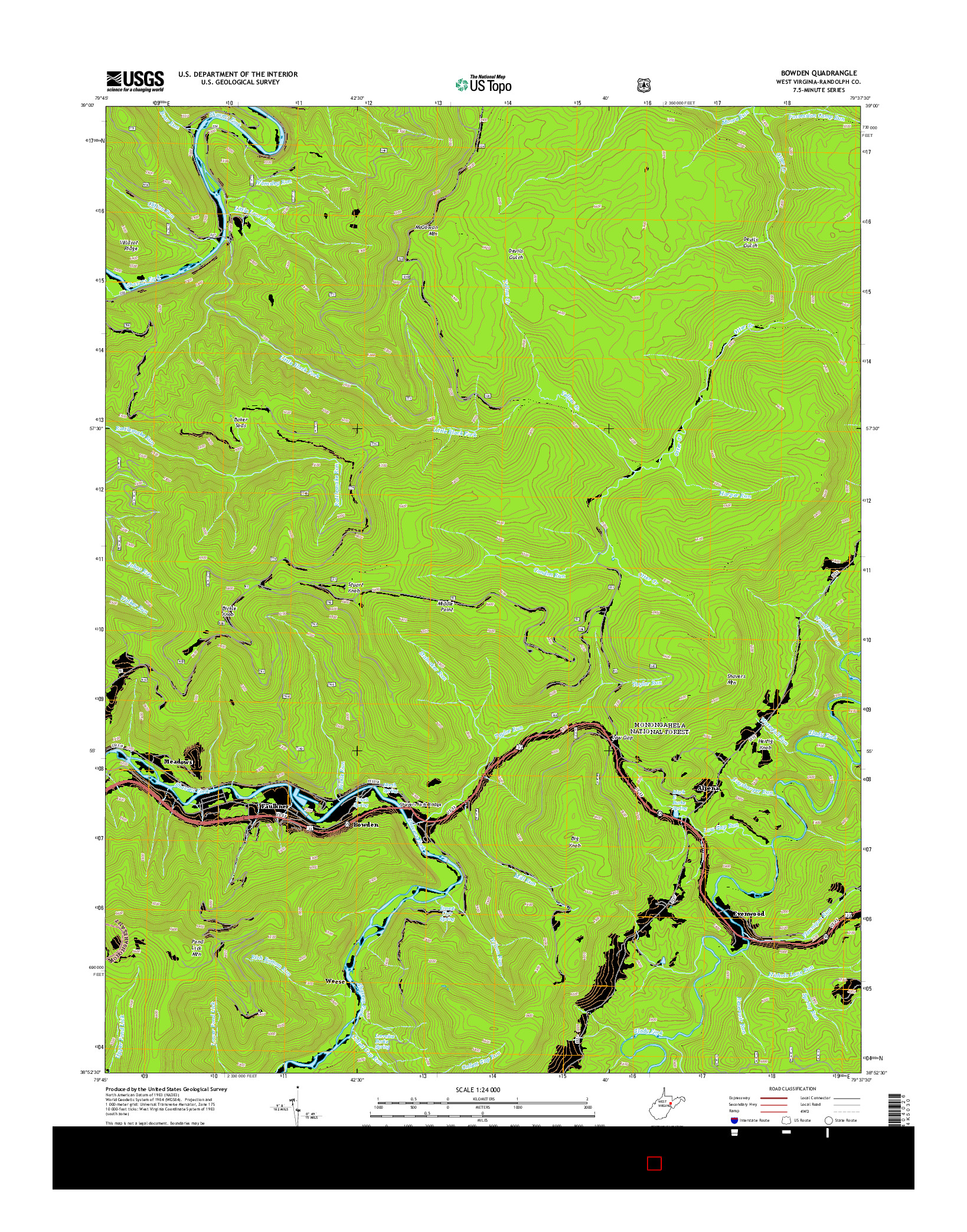 USGS US TOPO 7.5-MINUTE MAP FOR BOWDEN, WV 2014