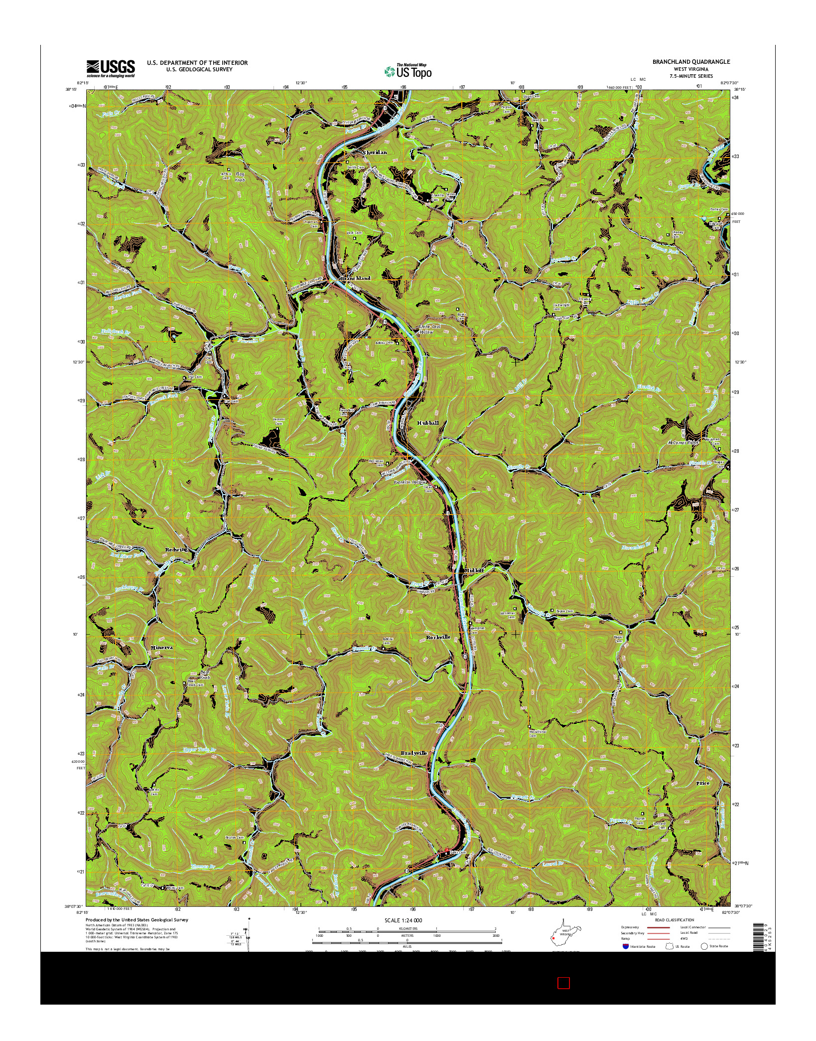 USGS US TOPO 7.5-MINUTE MAP FOR BRANCHLAND, WV 2014