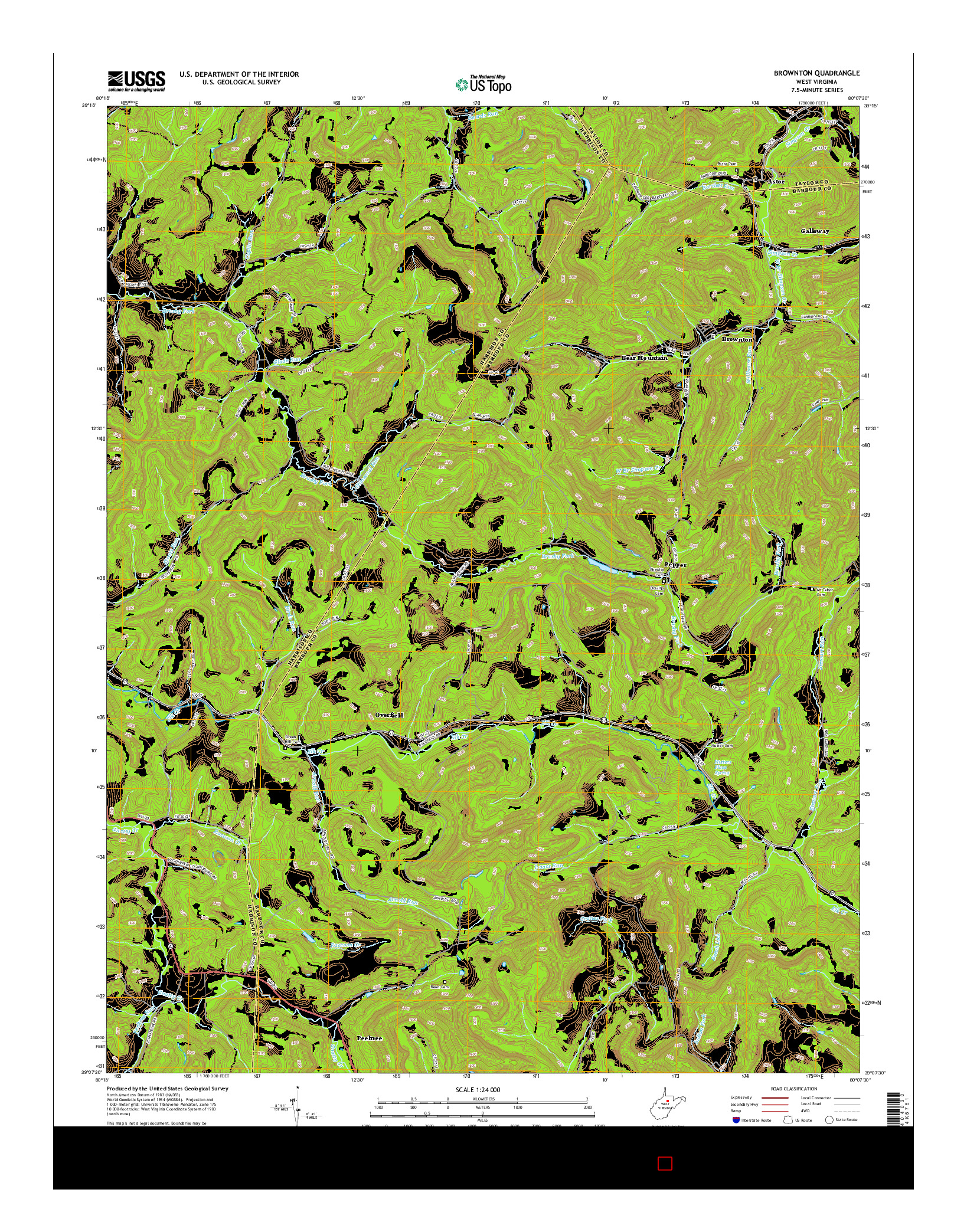 USGS US TOPO 7.5-MINUTE MAP FOR BROWNTON, WV 2014