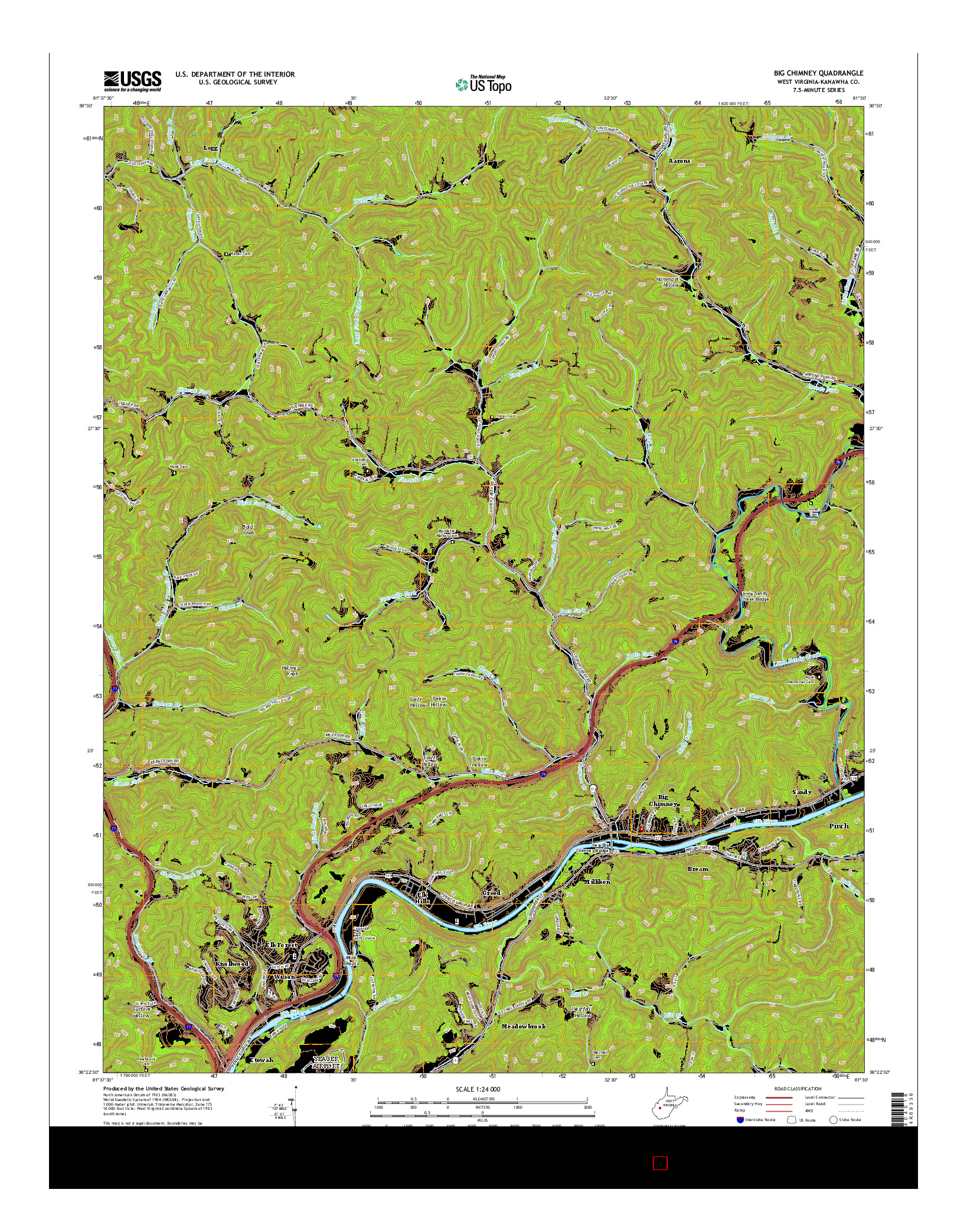 USGS US TOPO 7.5-MINUTE MAP FOR BIG CHIMNEY, WV 2014