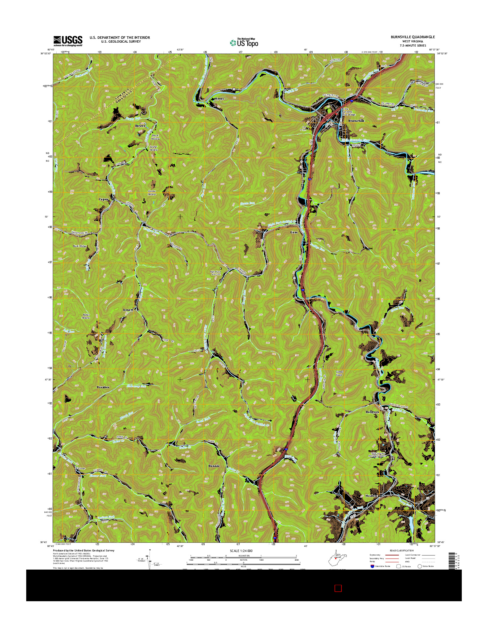 USGS US TOPO 7.5-MINUTE MAP FOR BURNSVILLE, WV 2014