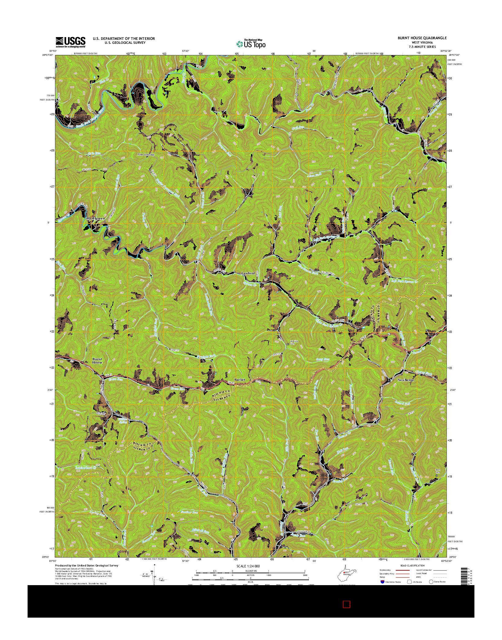 USGS US TOPO 7.5-MINUTE MAP FOR BURNT HOUSE, WV 2014