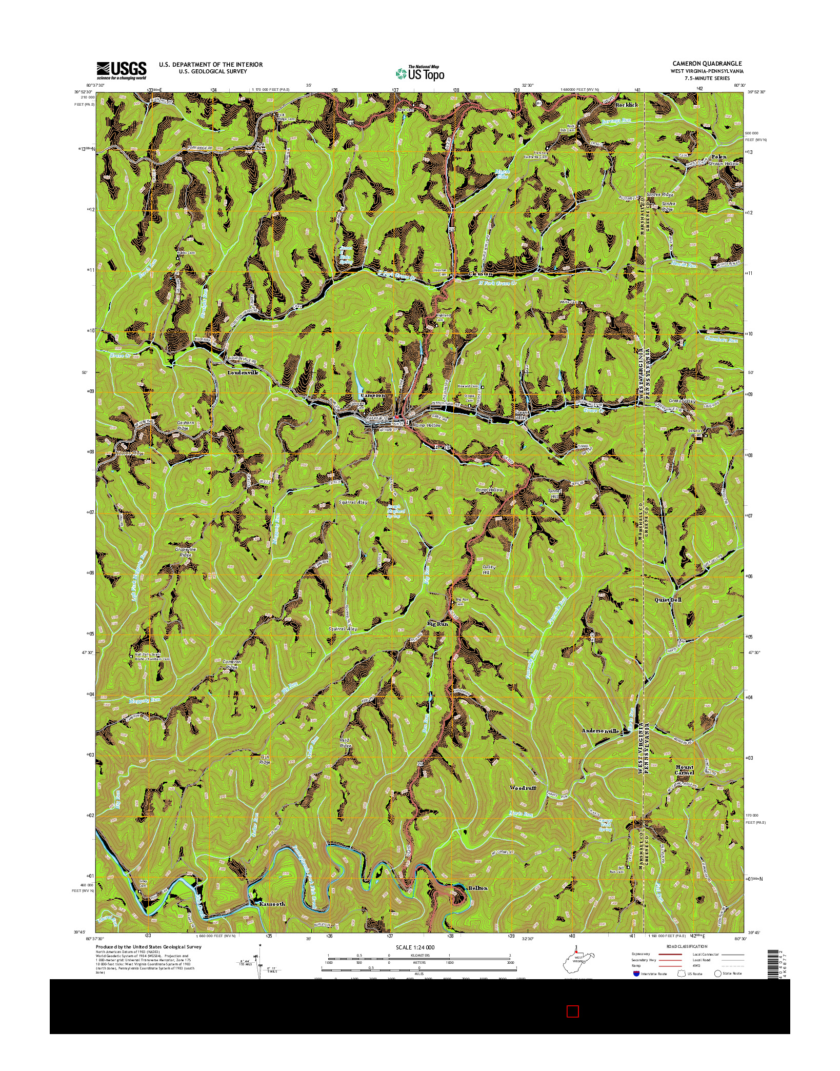 USGS US TOPO 7.5-MINUTE MAP FOR CAMERON, WV-PA 2014