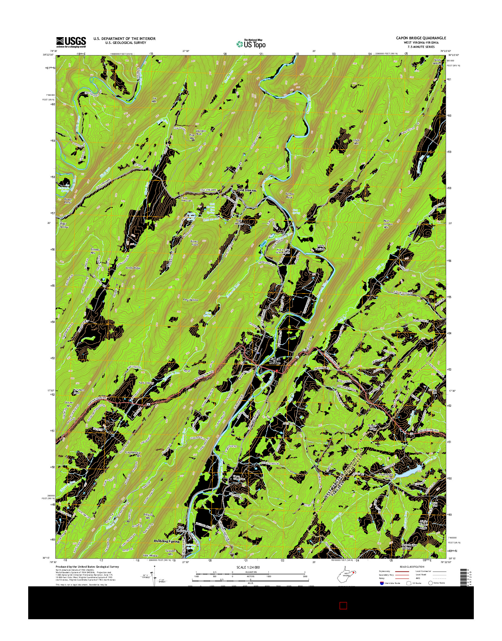 USGS US TOPO 7.5-MINUTE MAP FOR CAPON BRIDGE, WV-VA 2014