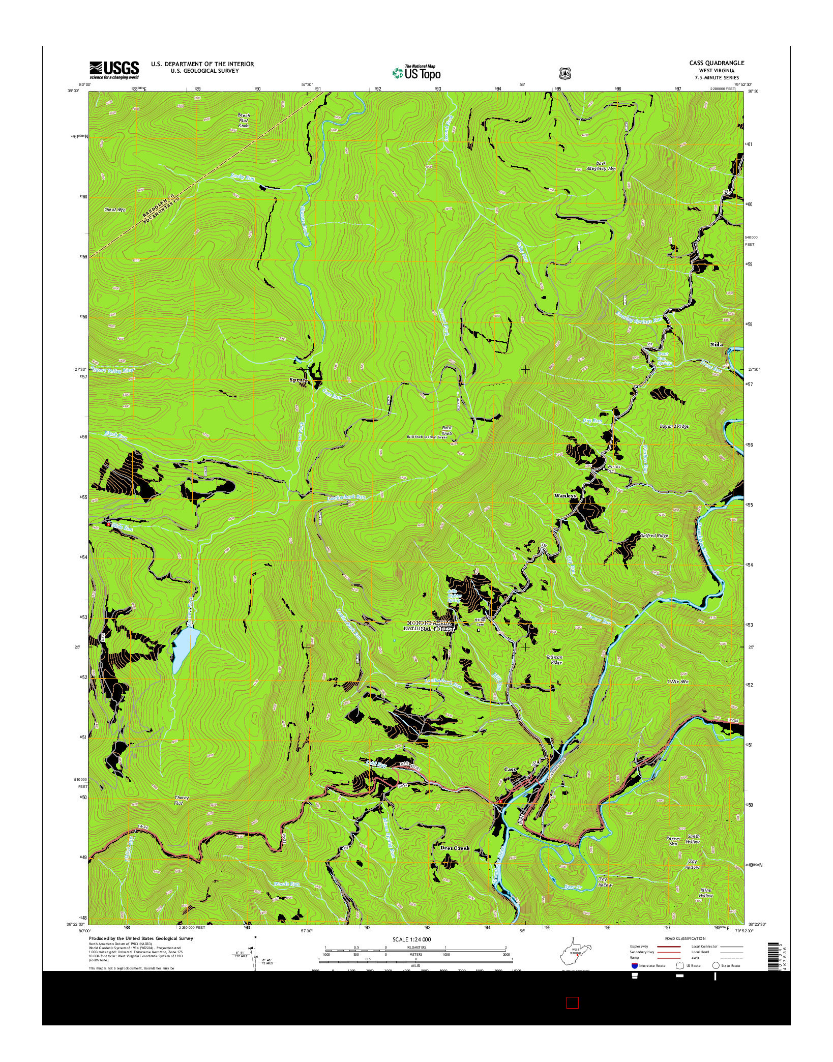 USGS US TOPO 7.5-MINUTE MAP FOR CASS, WV 2014