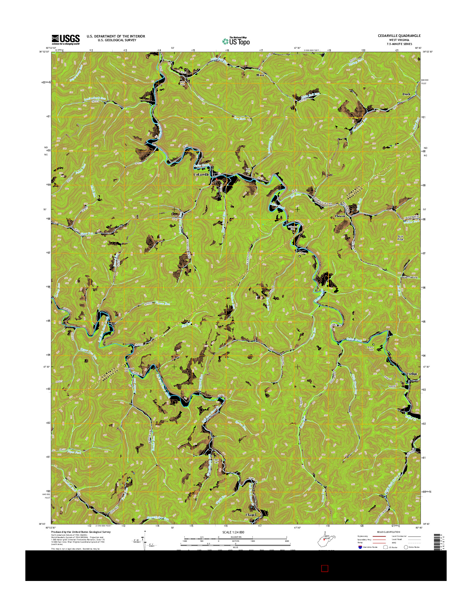 USGS US TOPO 7.5-MINUTE MAP FOR CEDARVILLE, WV 2014