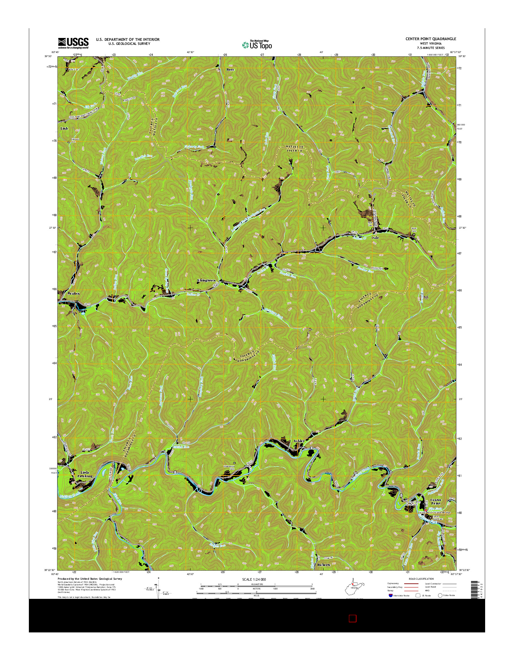USGS US TOPO 7.5-MINUTE MAP FOR CENTER POINT, WV 2014