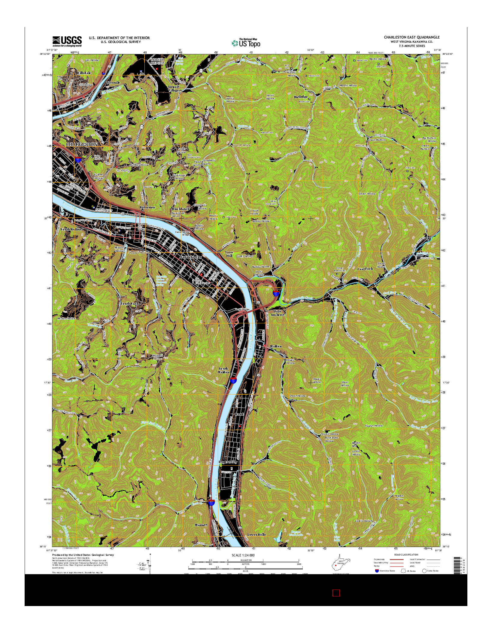 USGS US TOPO 7.5-MINUTE MAP FOR CHARLESTON EAST, WV 2014