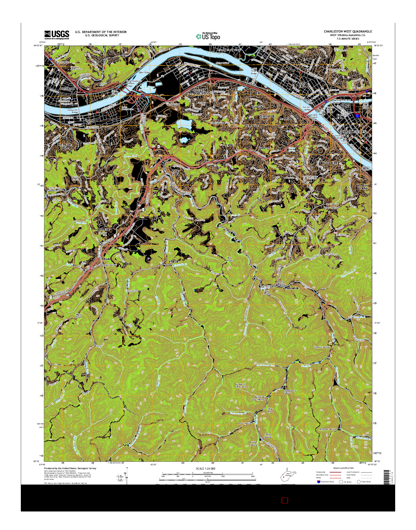 USGS US TOPO 7.5-MINUTE MAP FOR CHARLESTON WEST, WV 2014