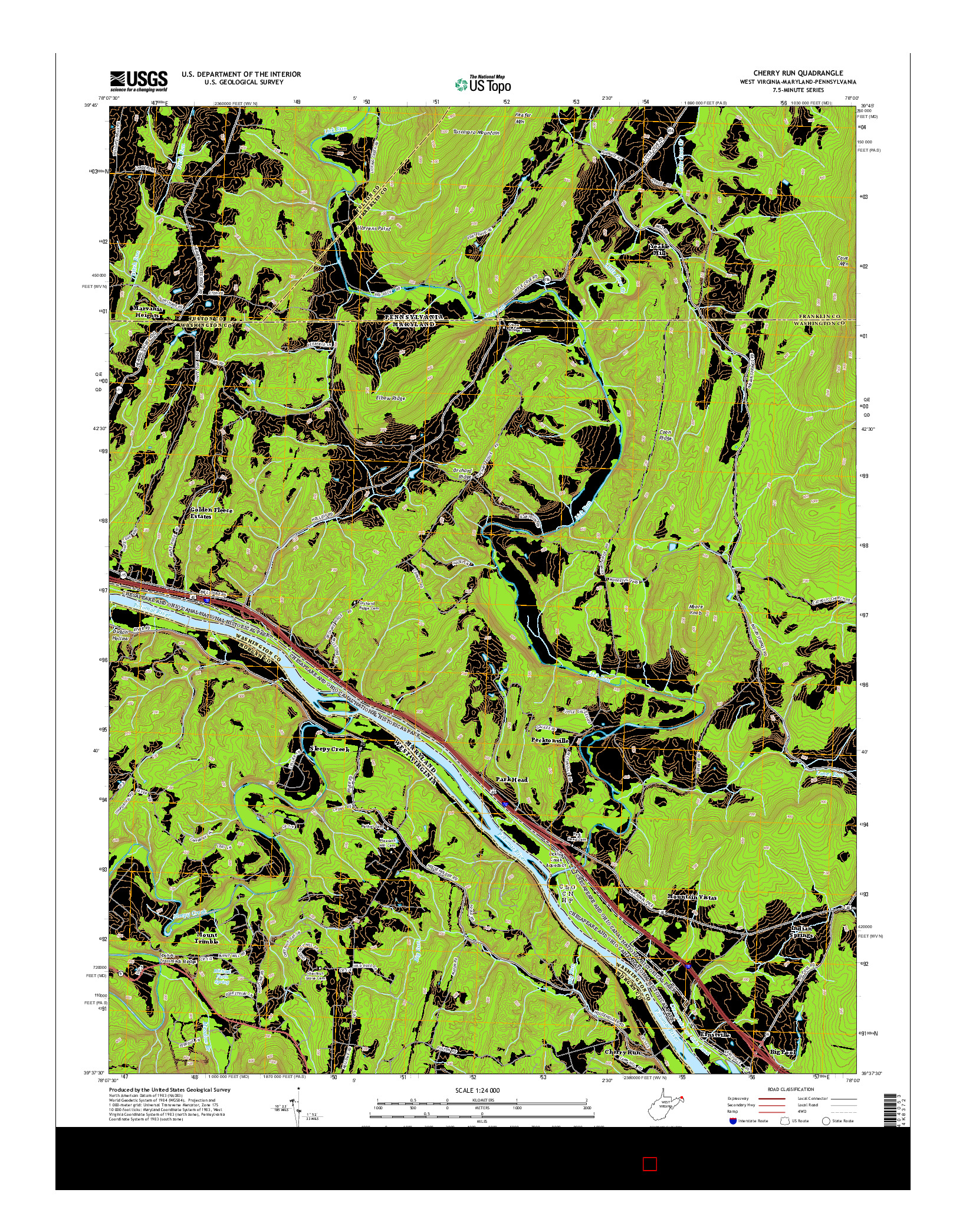 USGS US TOPO 7.5-MINUTE MAP FOR CHERRY RUN, WV-MD-PA 2014