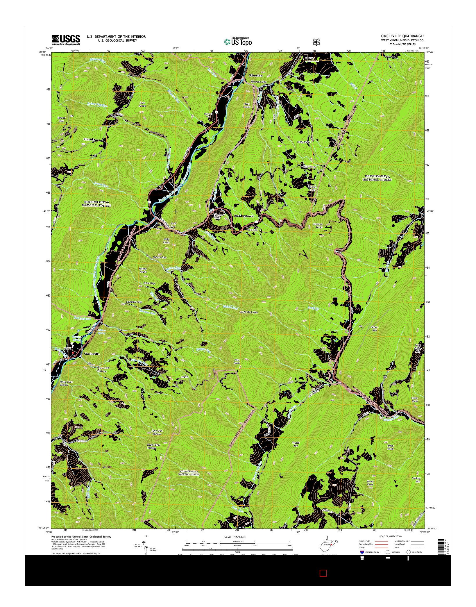 USGS US TOPO 7.5-MINUTE MAP FOR CIRCLEVILLE, WV 2014