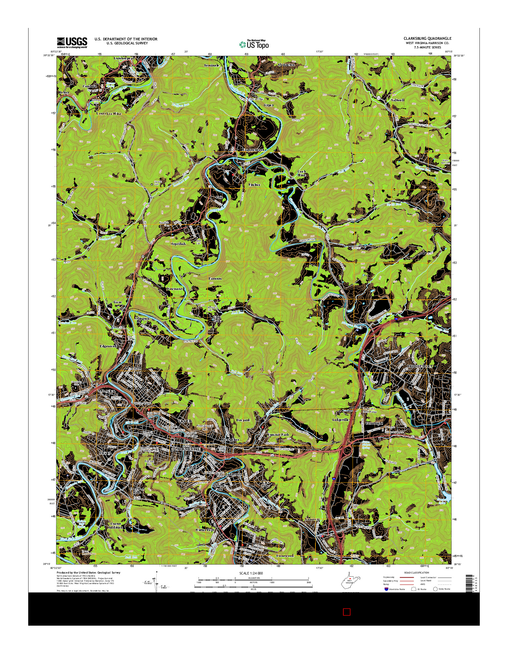 USGS US TOPO 7.5-MINUTE MAP FOR CLARKSBURG, WV 2014