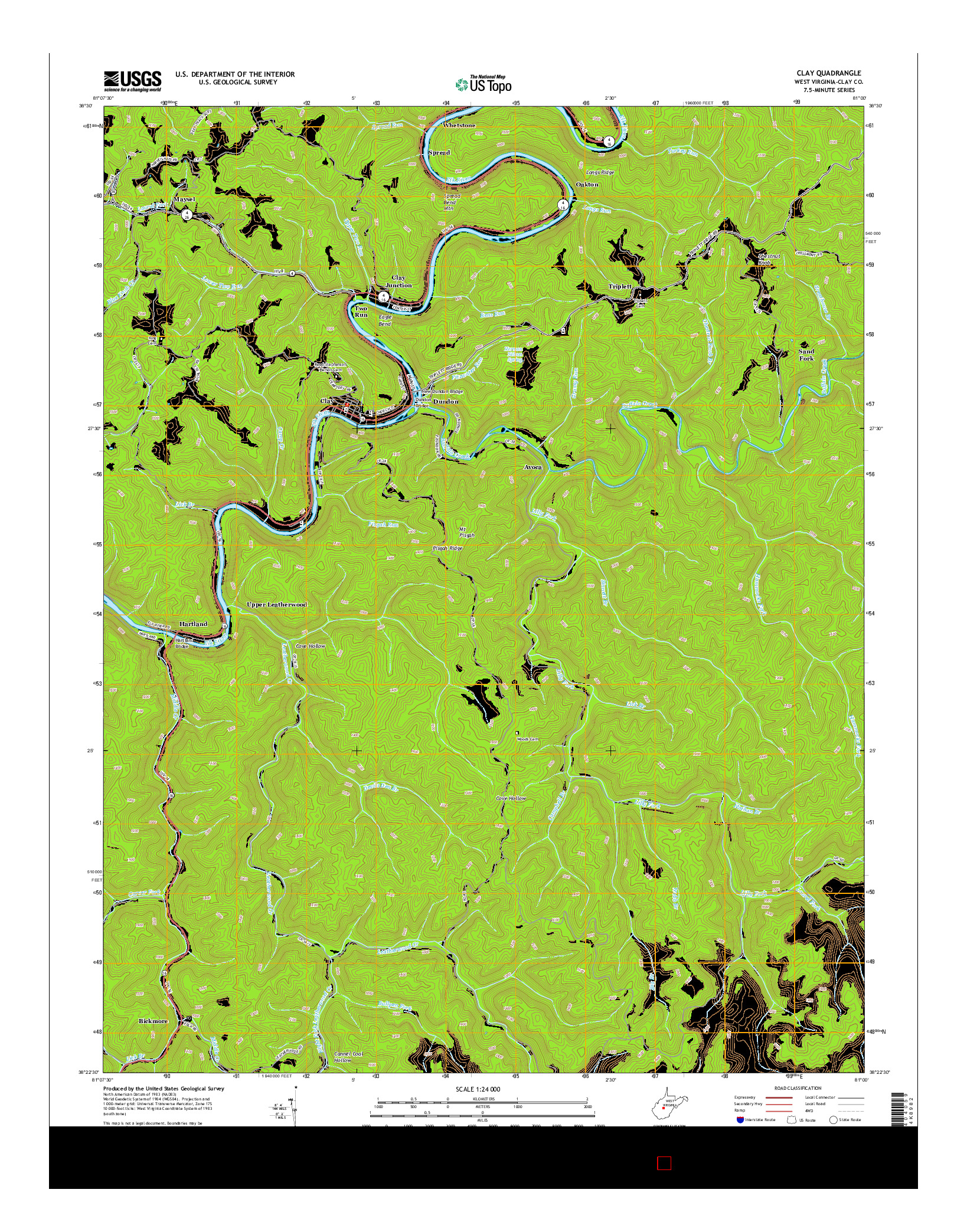 USGS US TOPO 7.5-MINUTE MAP FOR CLAY, WV 2014