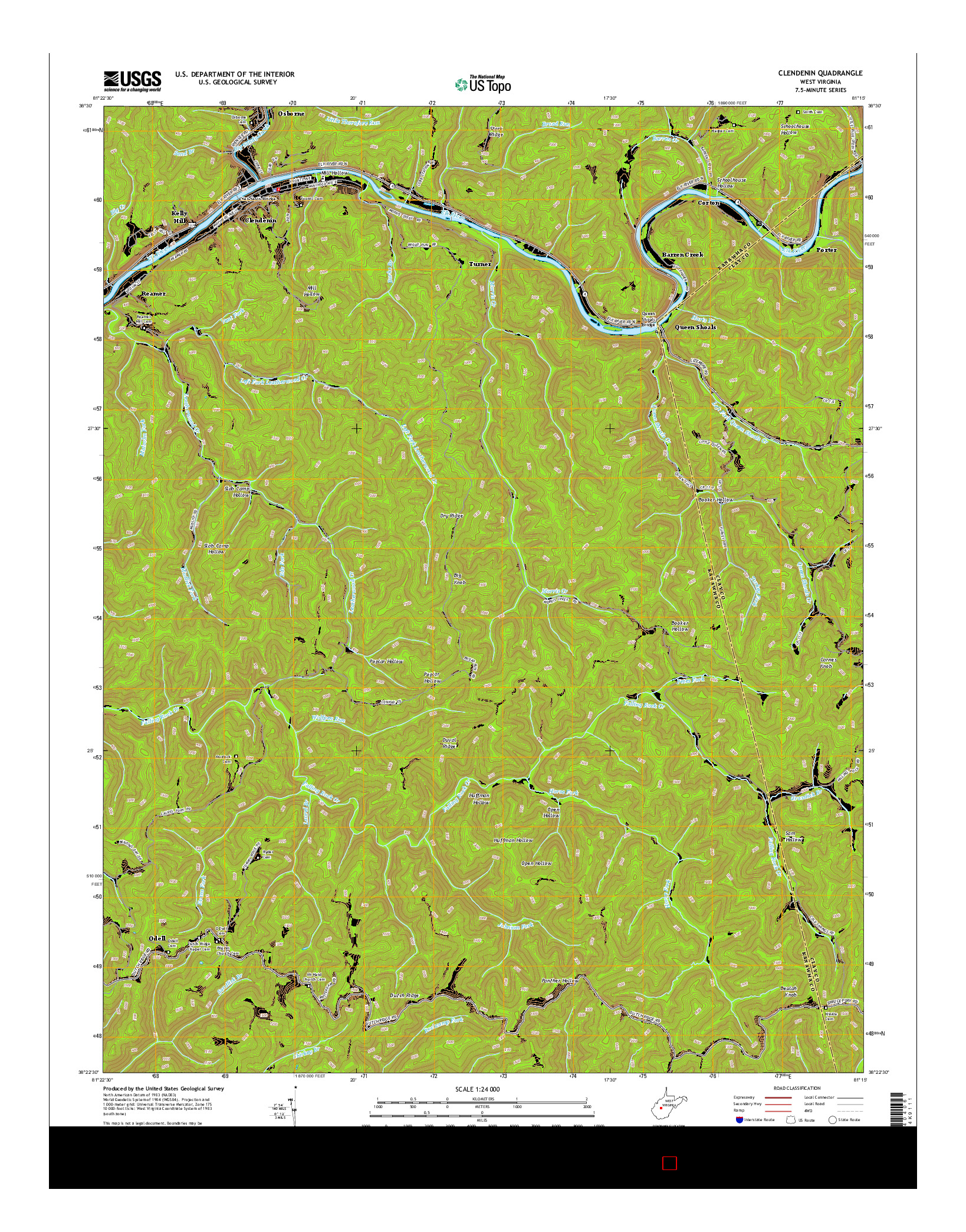 USGS US TOPO 7.5-MINUTE MAP FOR CLENDENIN, WV 2014