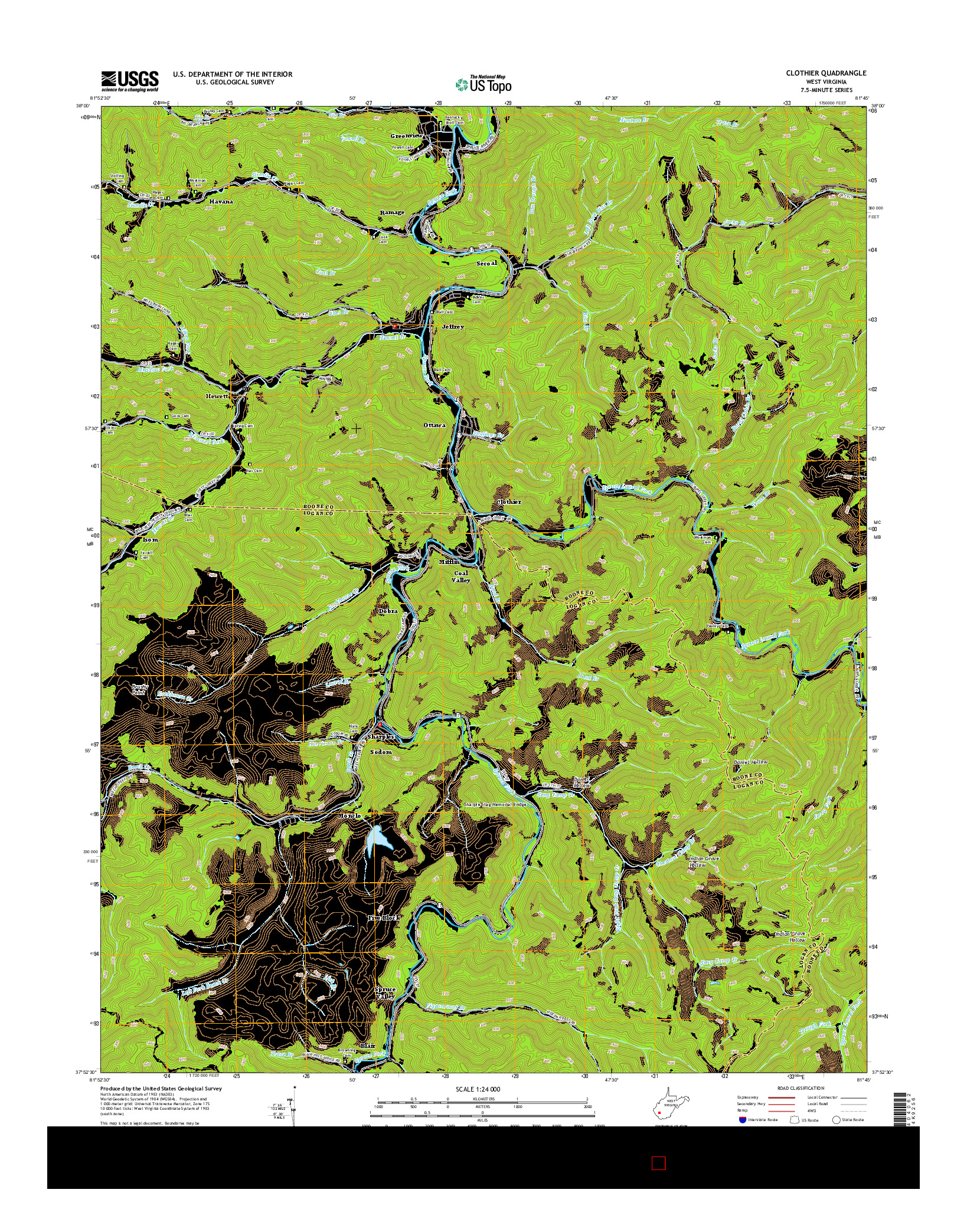 USGS US TOPO 7.5-MINUTE MAP FOR CLOTHIER, WV 2014