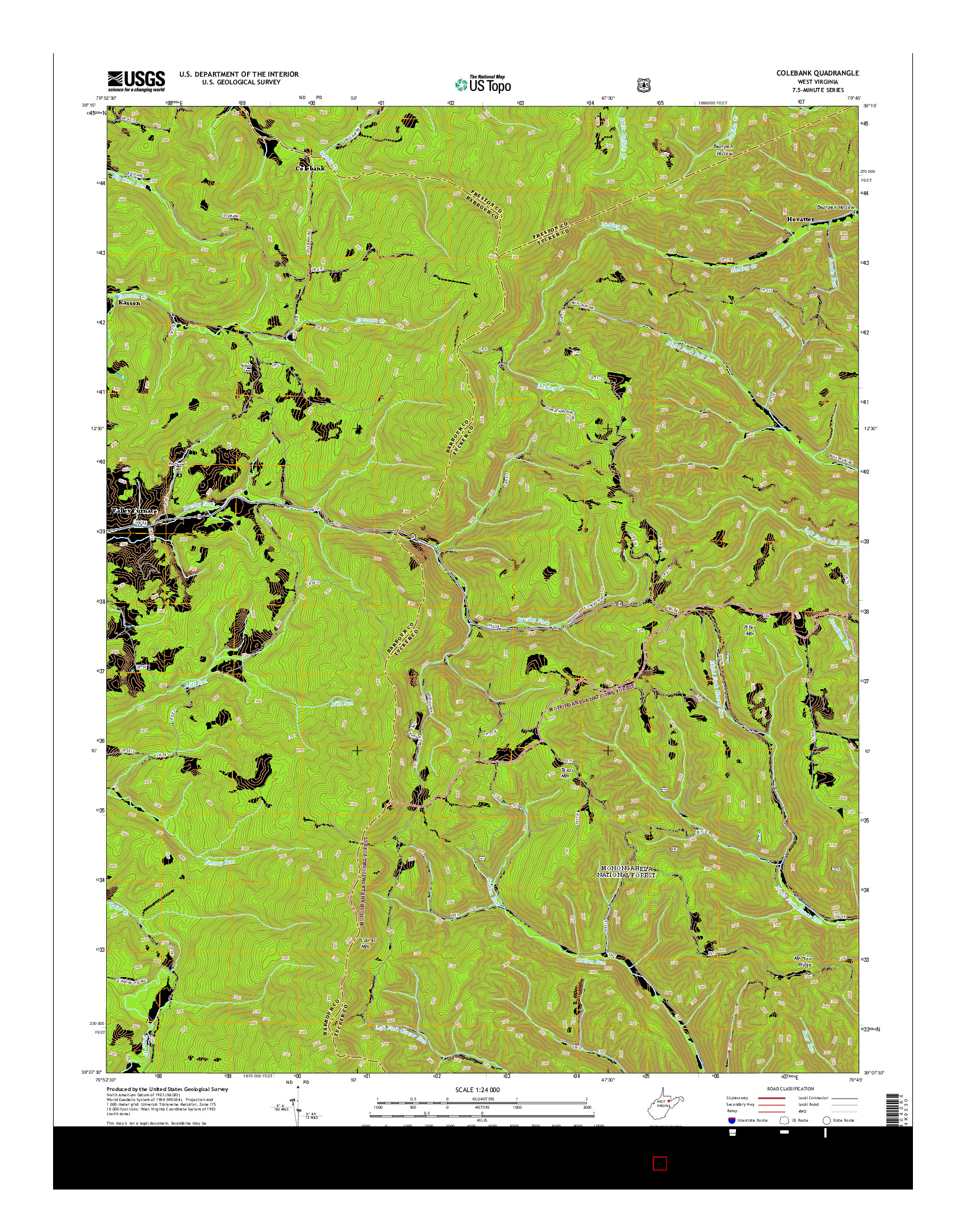 USGS US TOPO 7.5-MINUTE MAP FOR COLEBANK, WV 2014