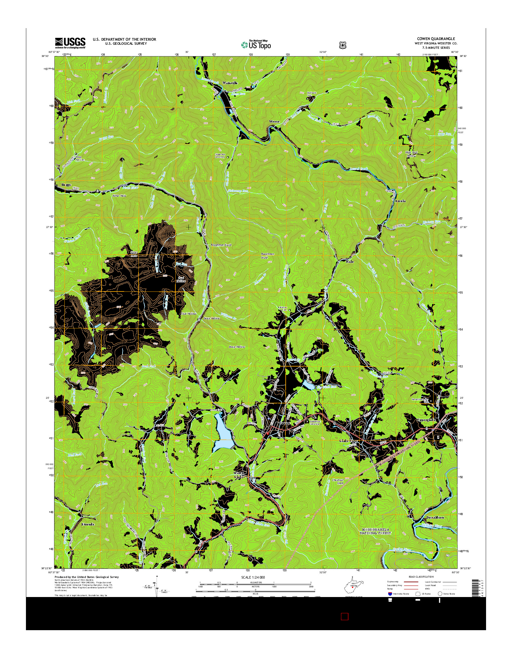 USGS US TOPO 7.5-MINUTE MAP FOR COWEN, WV 2014