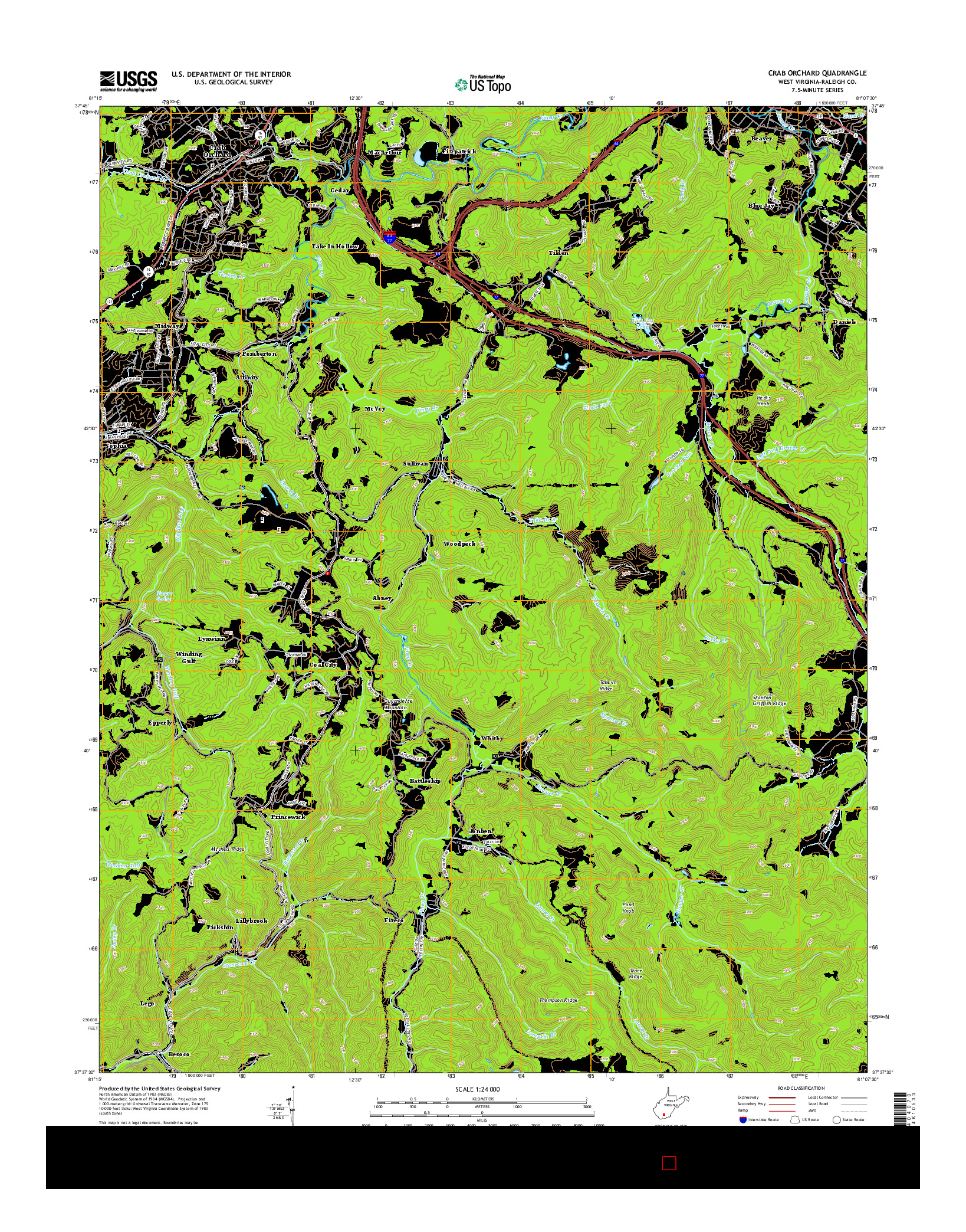 USGS US TOPO 7.5-MINUTE MAP FOR CRAB ORCHARD, WV 2014