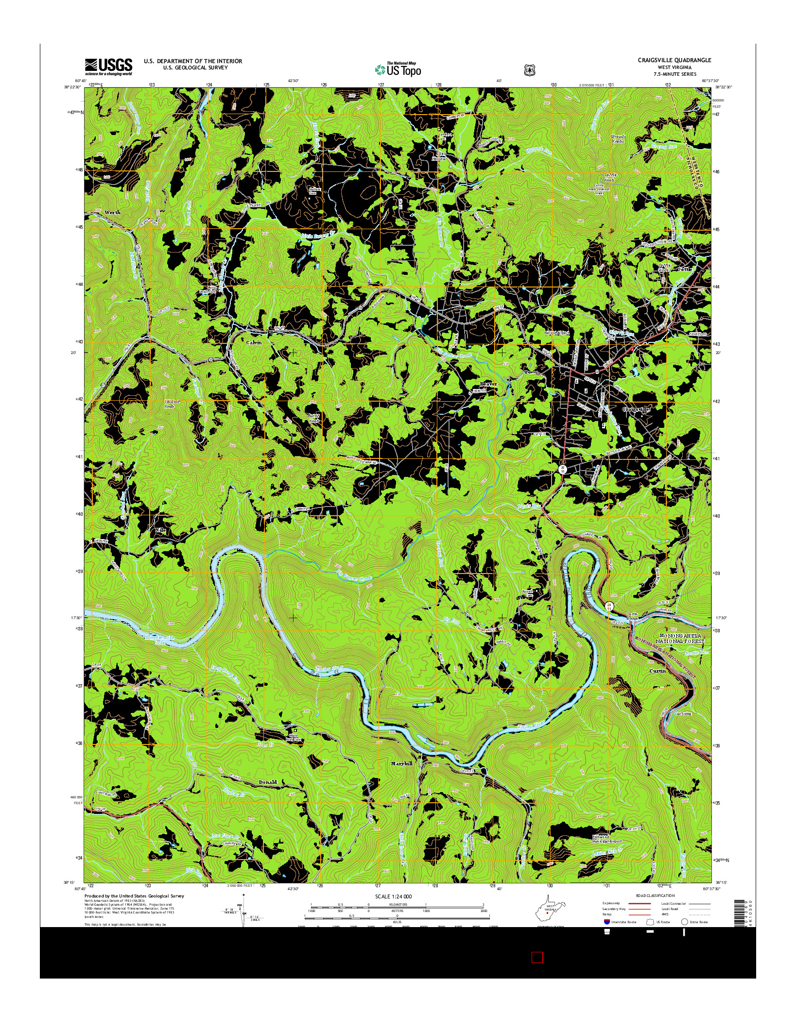 USGS US TOPO 7.5-MINUTE MAP FOR CRAIGSVILLE, WV 2014