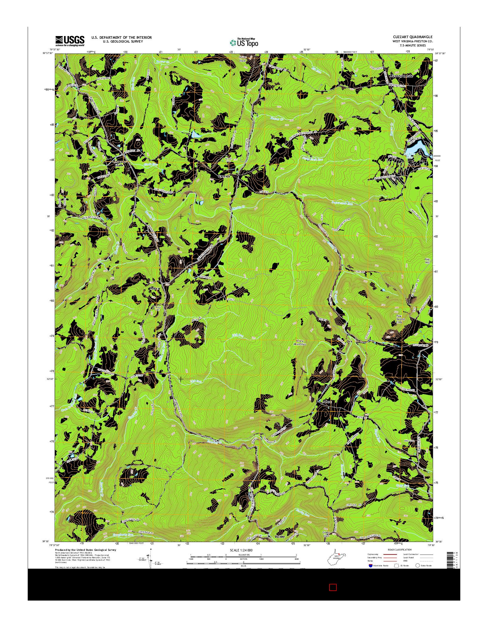 USGS US TOPO 7.5-MINUTE MAP FOR CUZZART, WV 2014