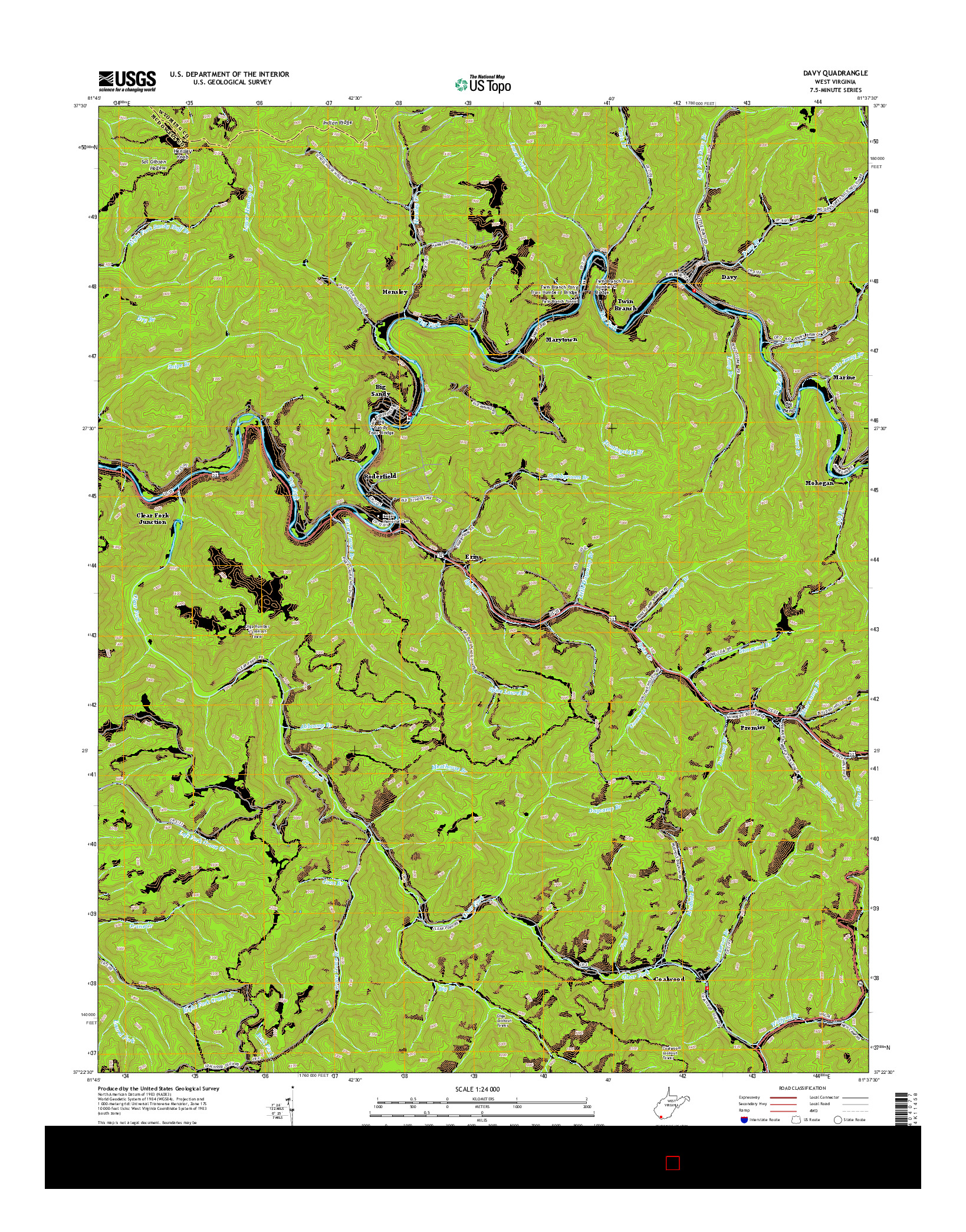 USGS US TOPO 7.5-MINUTE MAP FOR DAVY, WV 2014