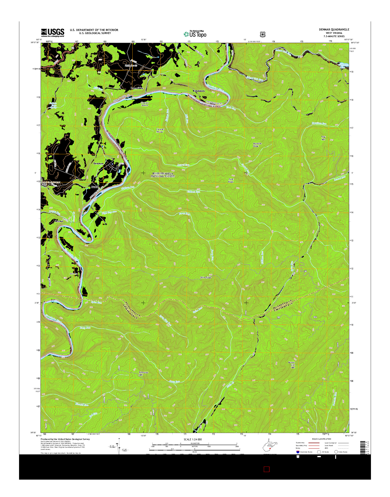 USGS US TOPO 7.5-MINUTE MAP FOR DENMAR, WV 2014