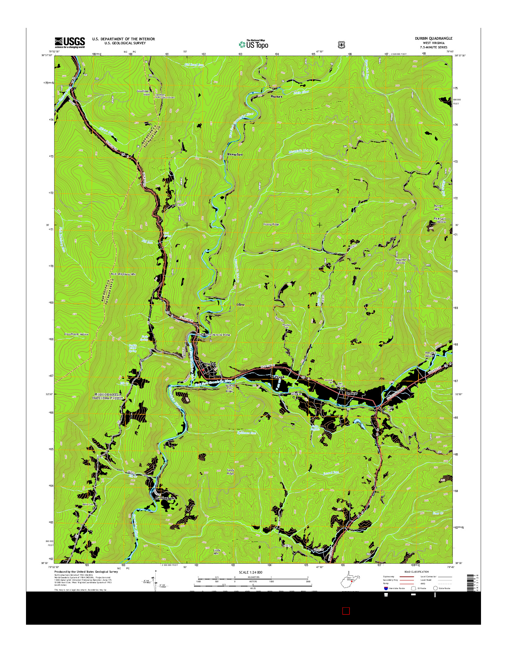 USGS US TOPO 7.5-MINUTE MAP FOR DURBIN, WV 2014