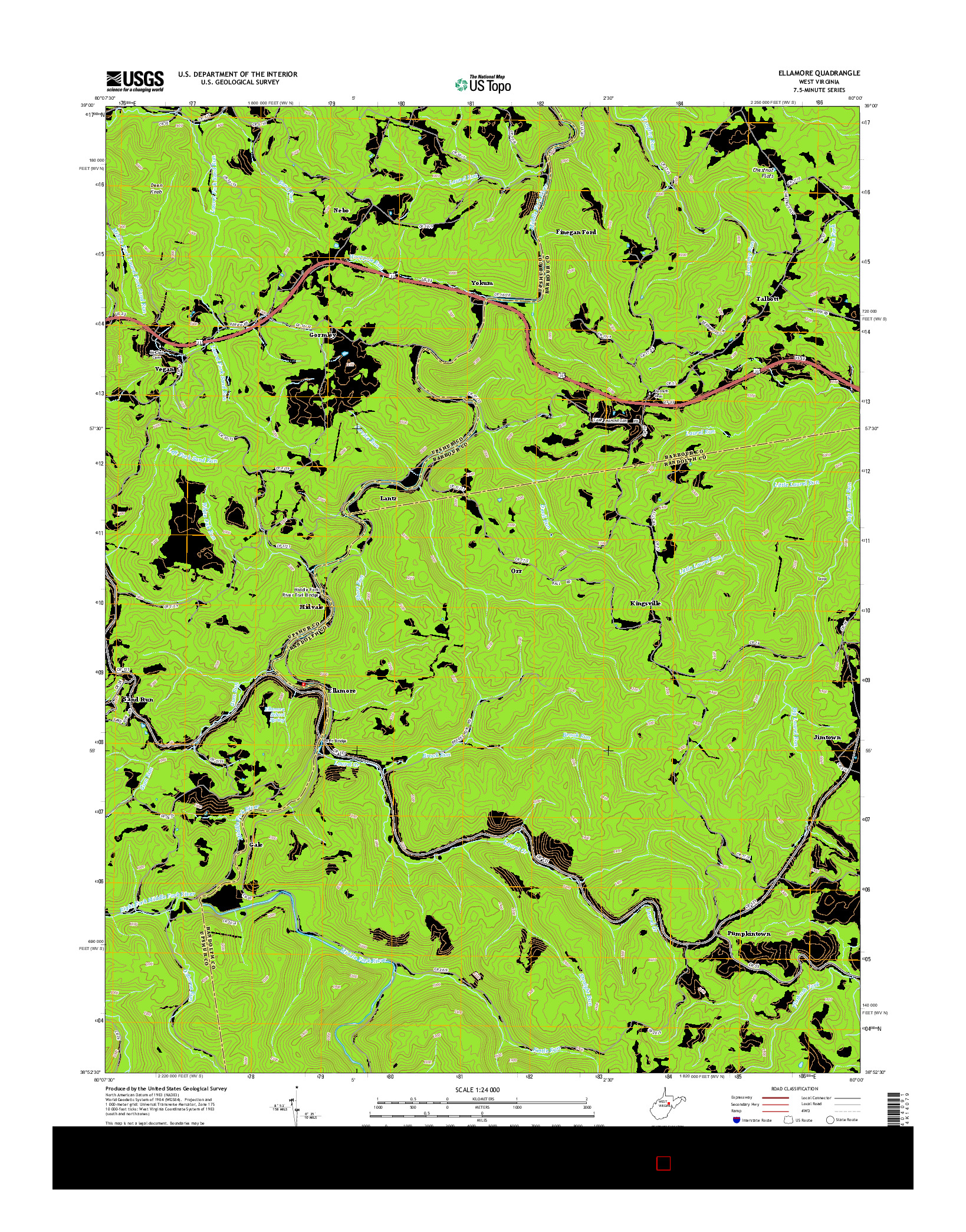 USGS US TOPO 7.5-MINUTE MAP FOR ELLAMORE, WV 2014