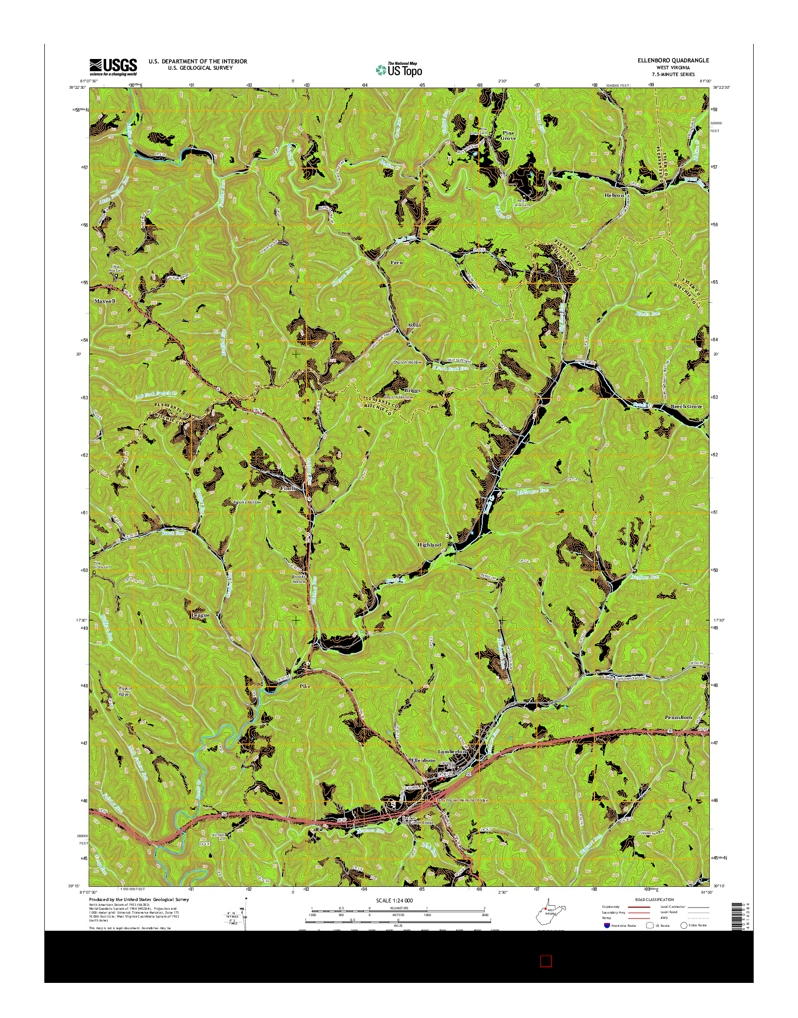 USGS US TOPO 7.5-MINUTE MAP FOR ELLENBORO, WV 2014
