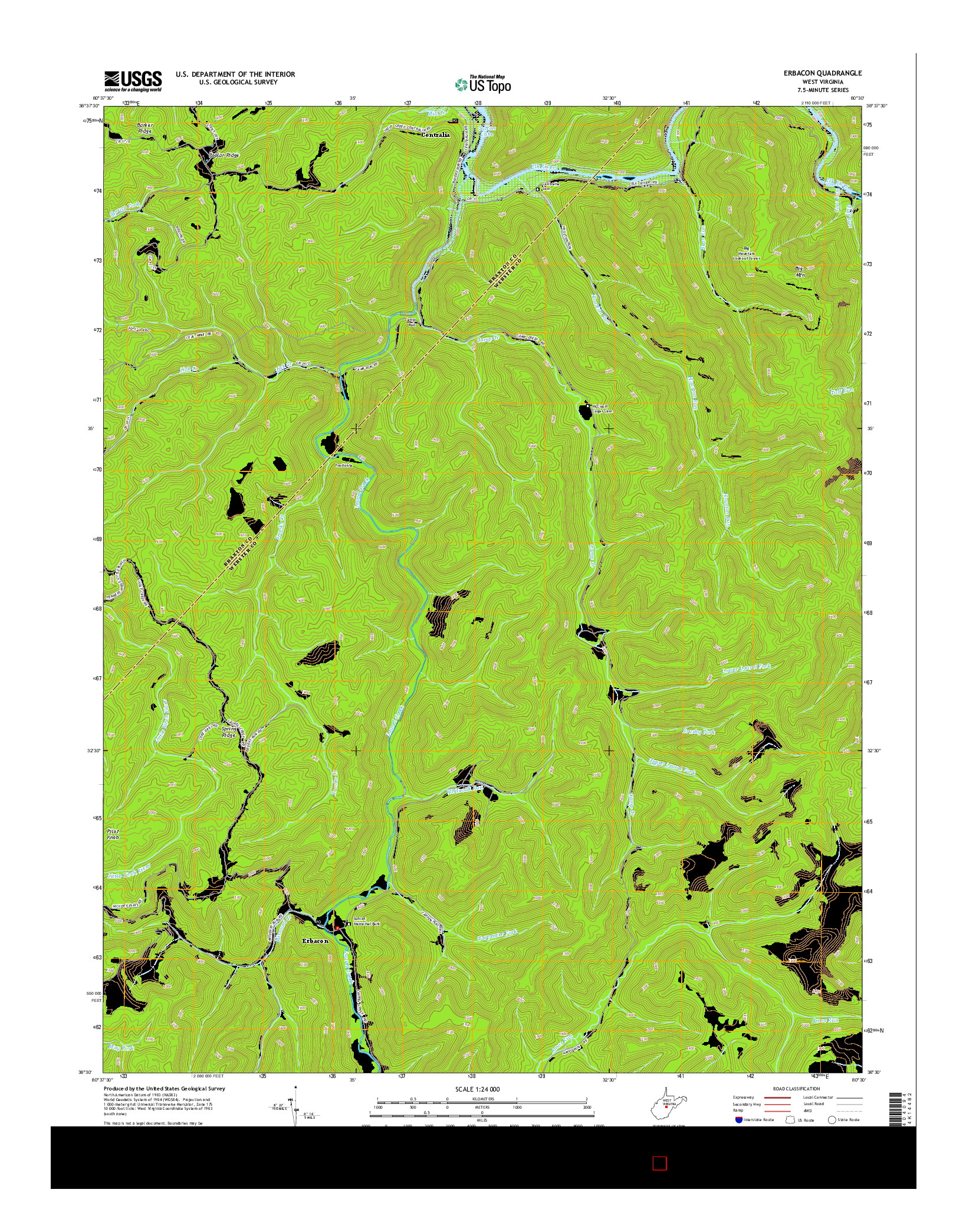 USGS US TOPO 7.5-MINUTE MAP FOR ERBACON, WV 2014