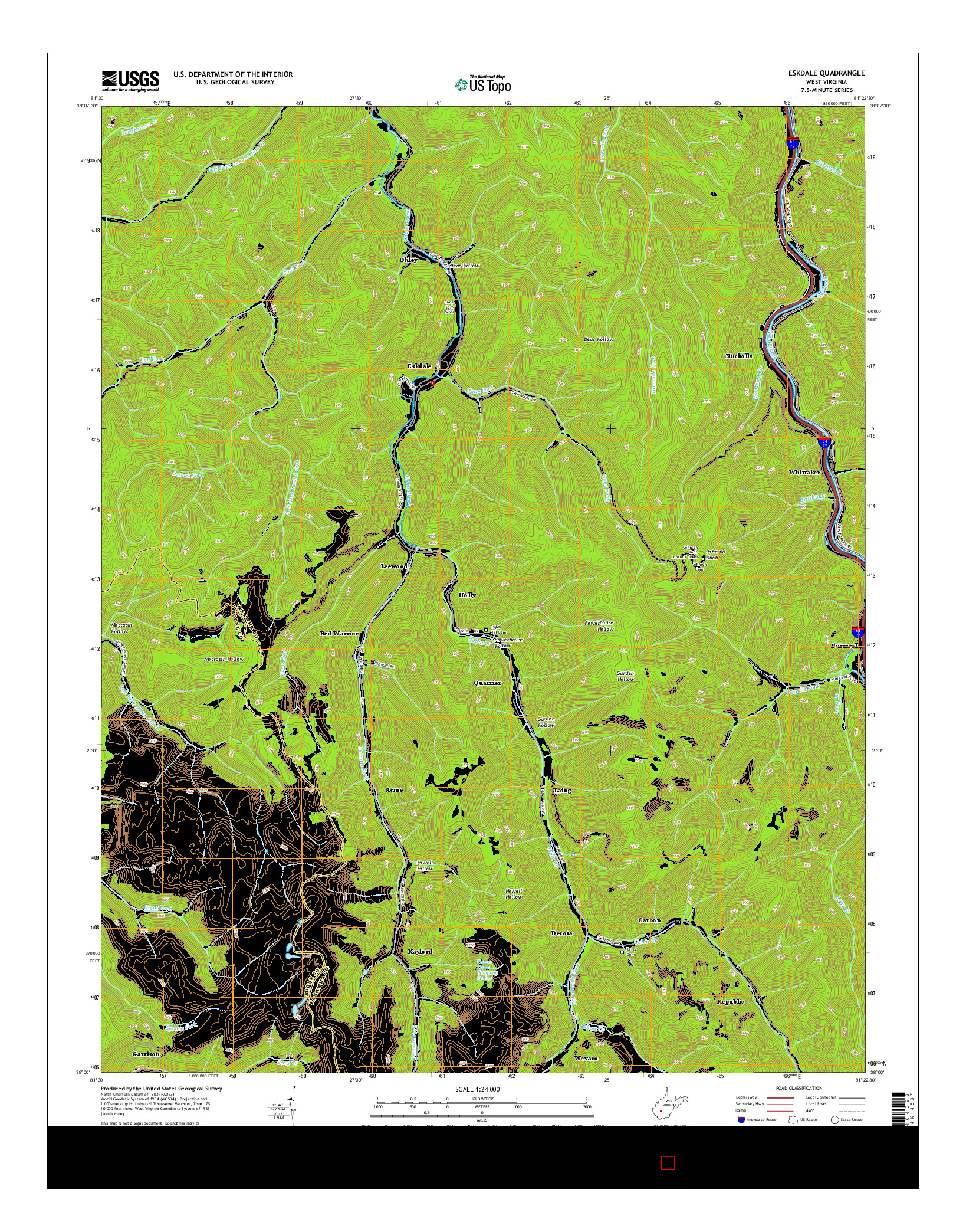 USGS US TOPO 7.5-MINUTE MAP FOR ESKDALE, WV 2014