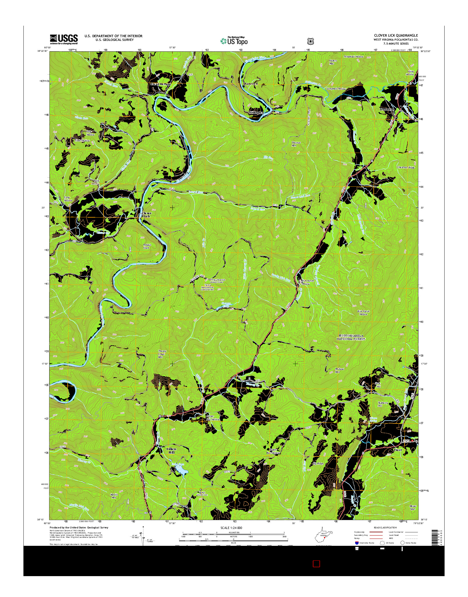 USGS US TOPO 7.5-MINUTE MAP FOR CLOVER LICK, WV 2014