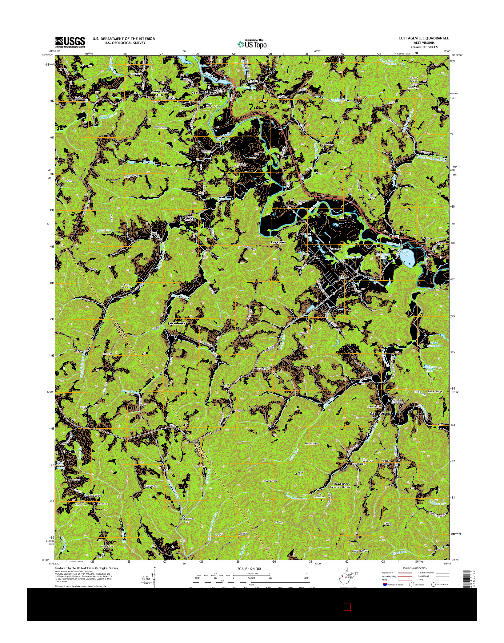 USGS US TOPO 7.5-MINUTE MAP FOR COTTAGEVILLE, WV 2014