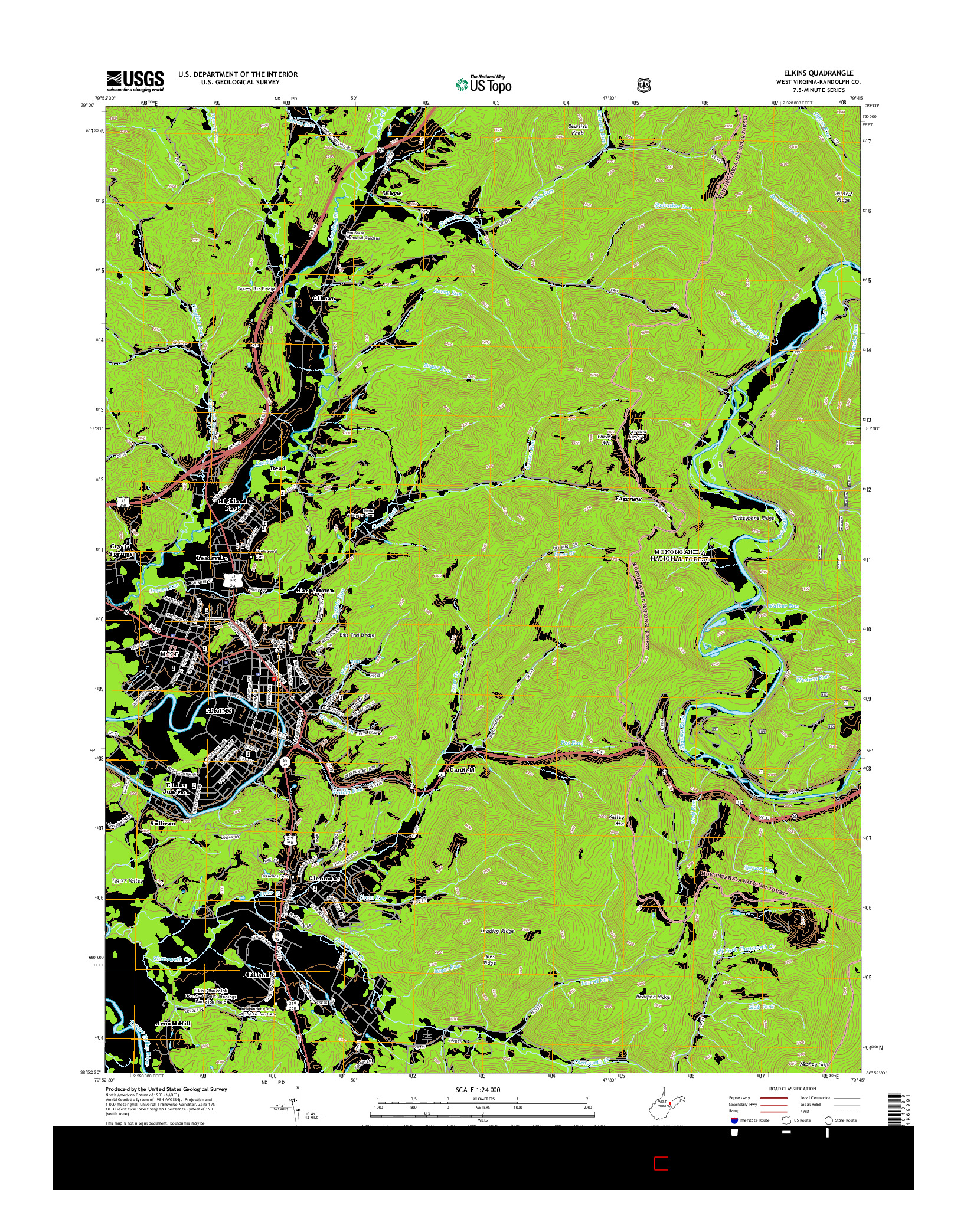 USGS US TOPO 7.5-MINUTE MAP FOR ELKINS, WV 2014