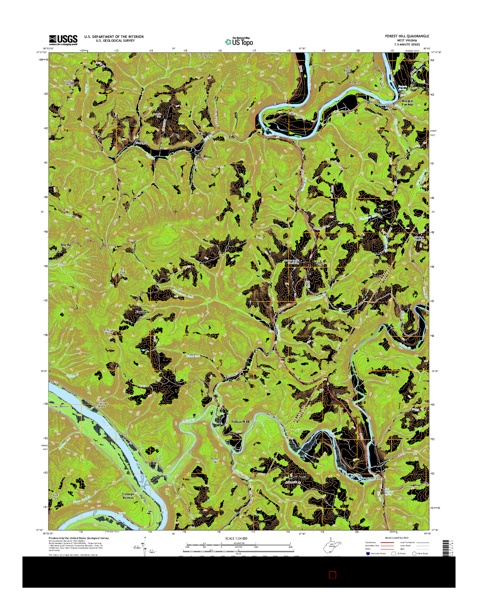 USGS US TOPO 7.5-MINUTE MAP FOR FOREST HILL, WV 2014