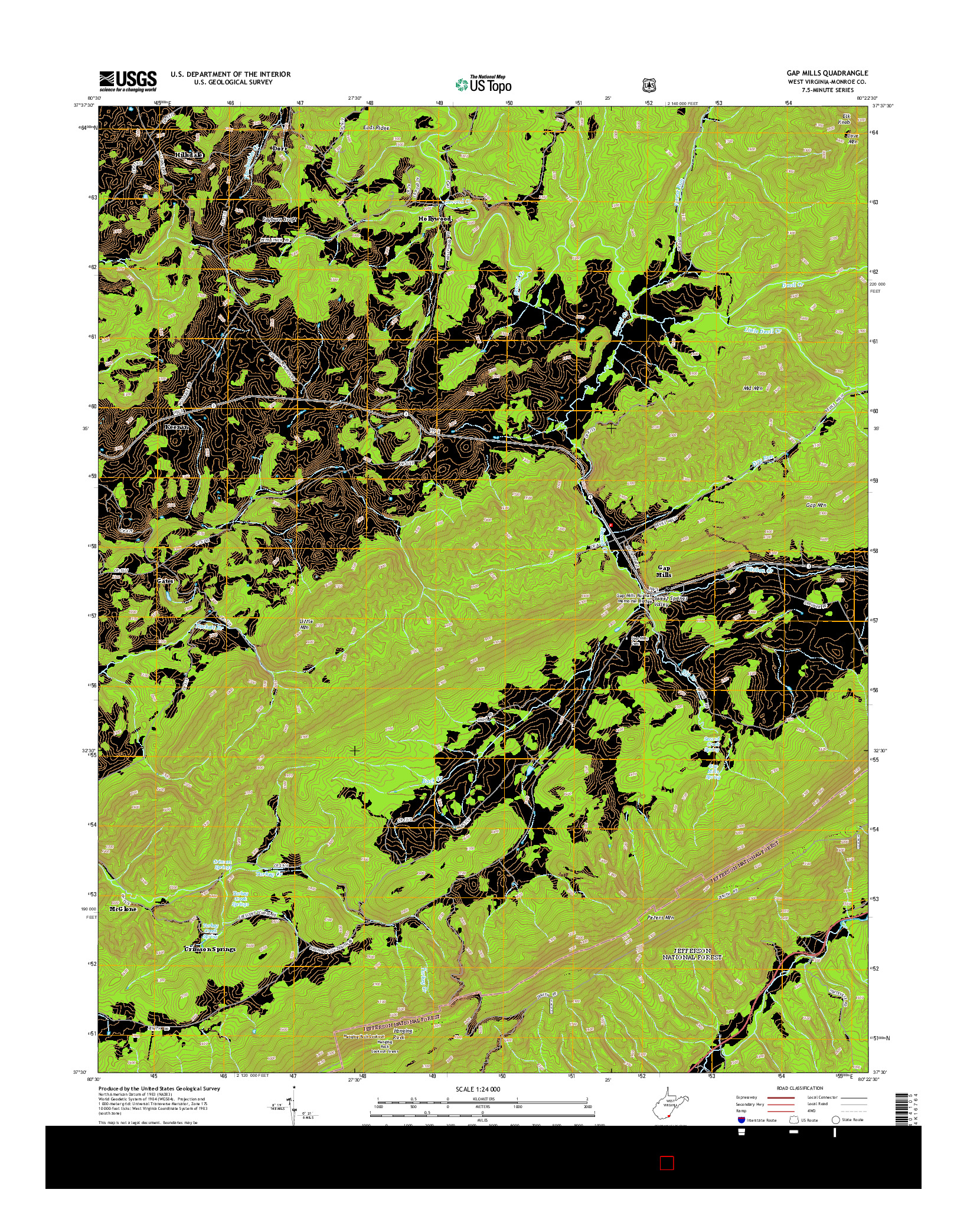 USGS US TOPO 7.5-MINUTE MAP FOR GAP MILLS, WV 2014