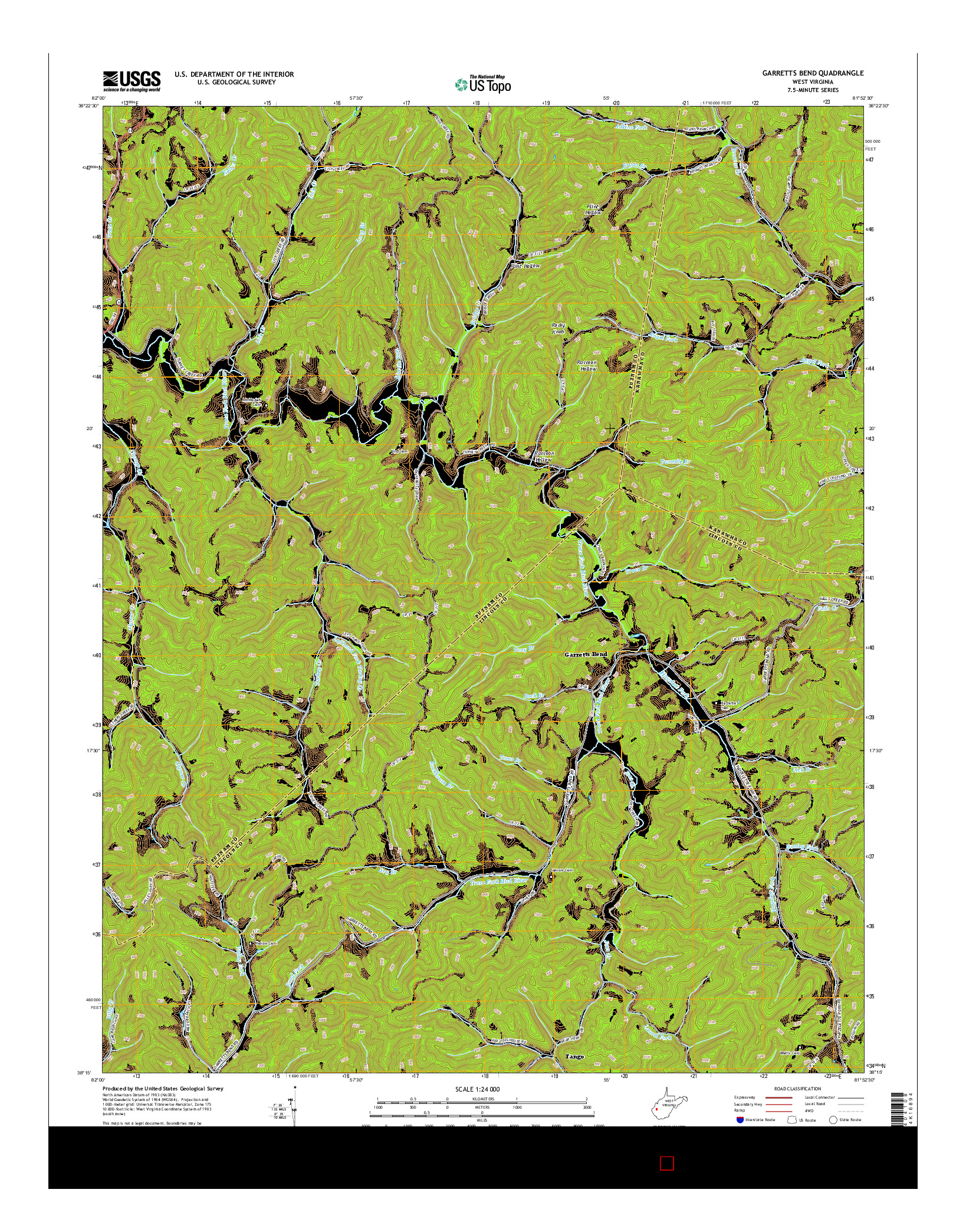 USGS US TOPO 7.5-MINUTE MAP FOR GARRETTS BEND, WV 2014