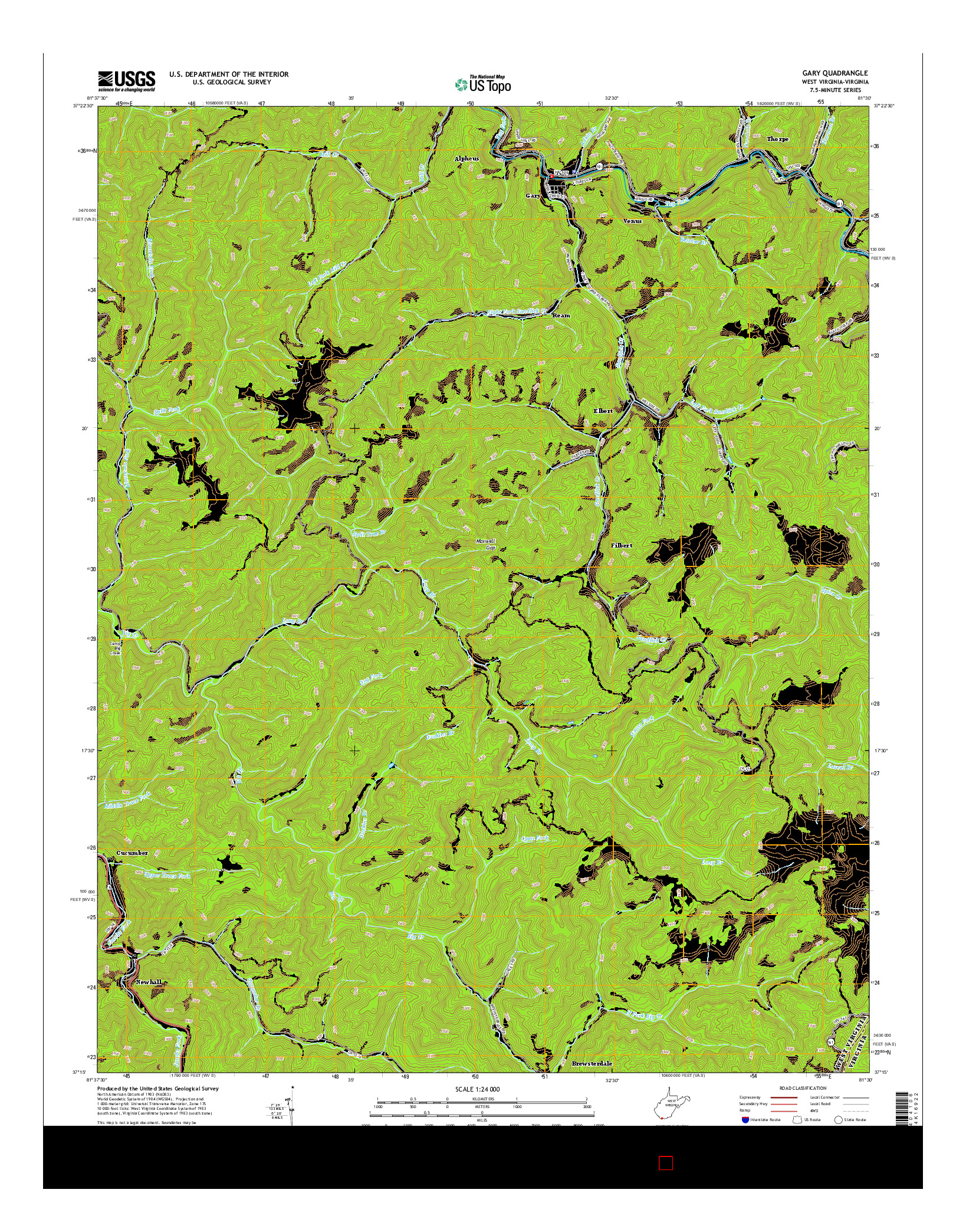 USGS US TOPO 7.5-MINUTE MAP FOR GARY, WV-VA 2014