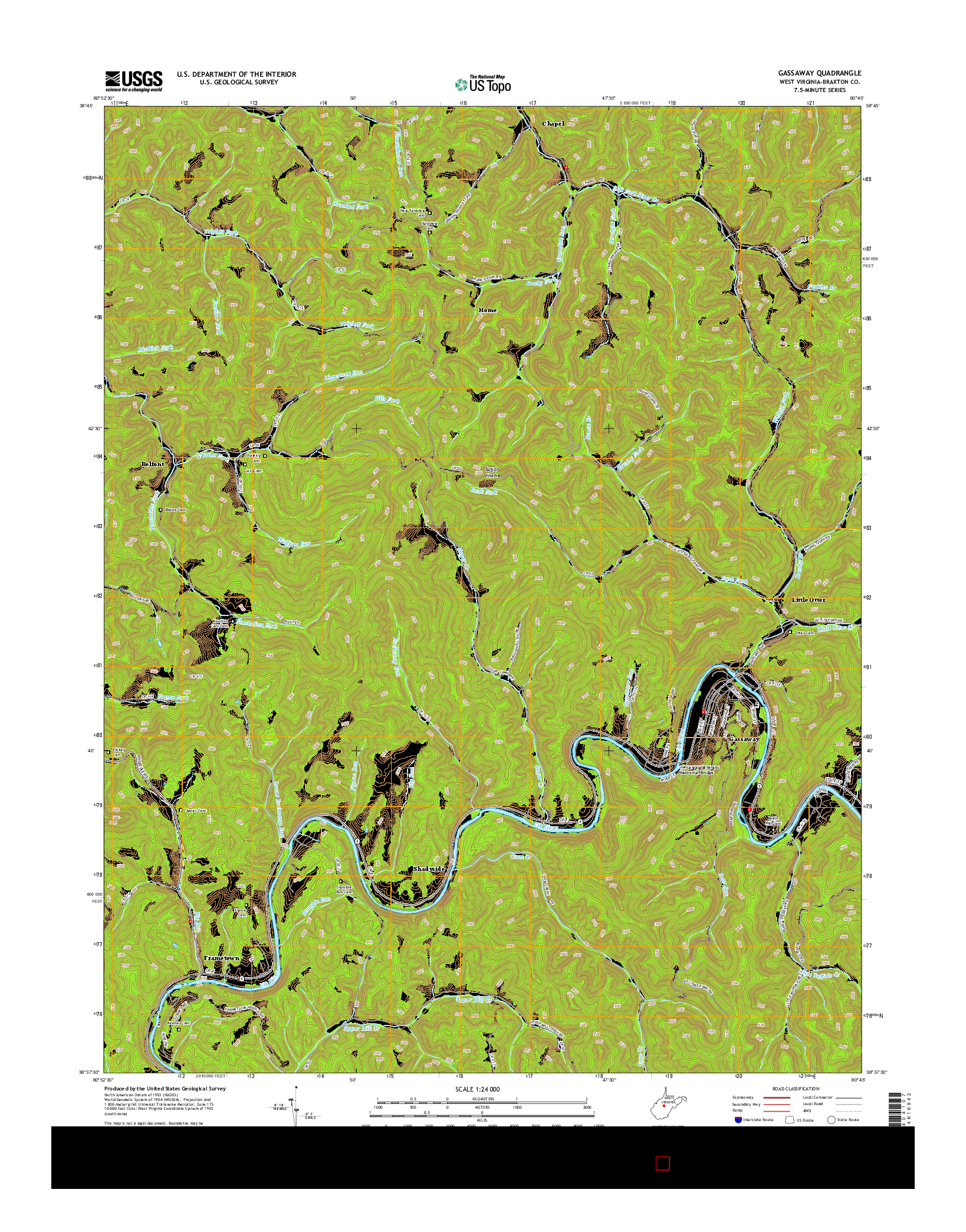 USGS US TOPO 7.5-MINUTE MAP FOR GASSAWAY, WV 2014