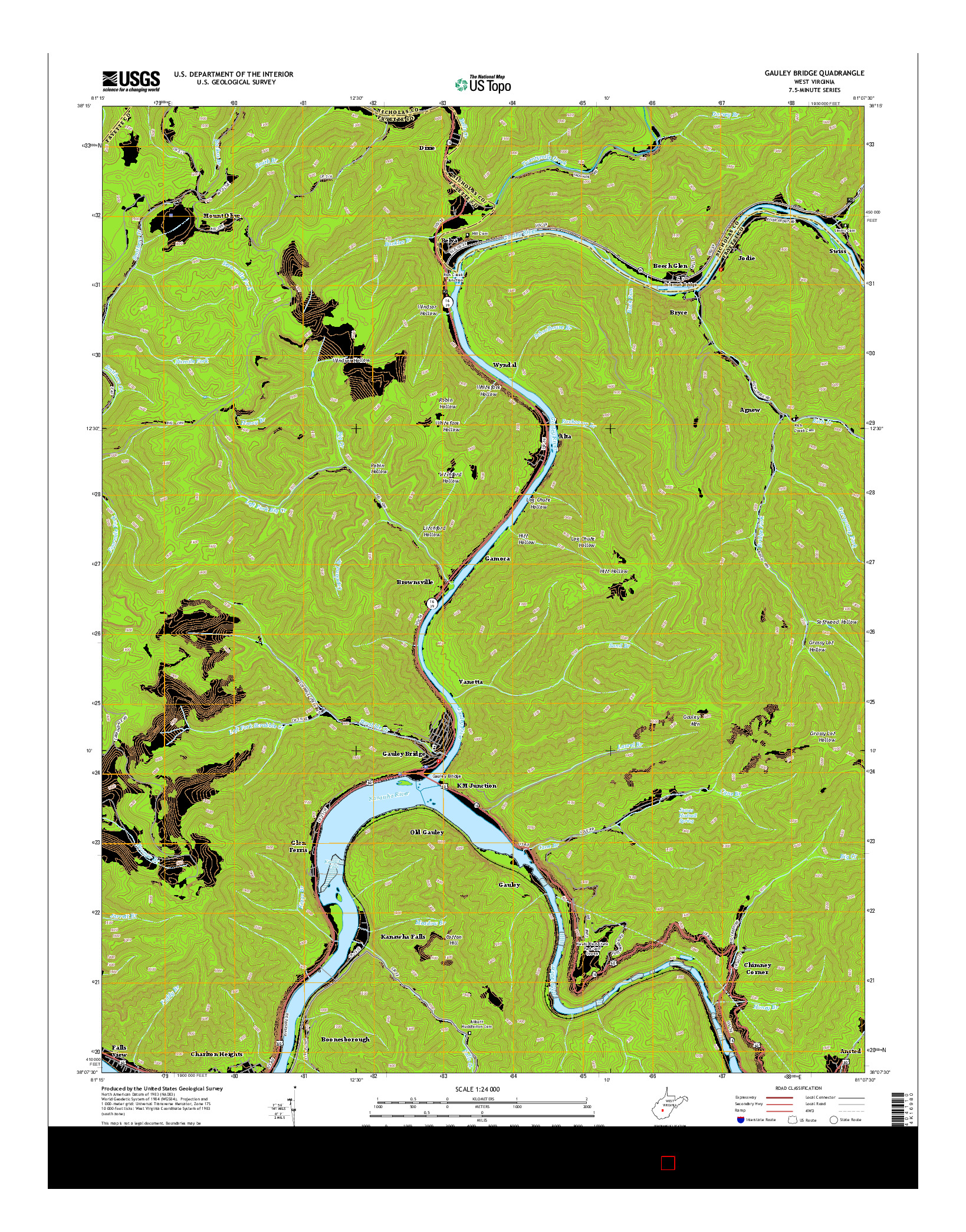 USGS US TOPO 7.5-MINUTE MAP FOR GAULEY BRIDGE, WV 2014