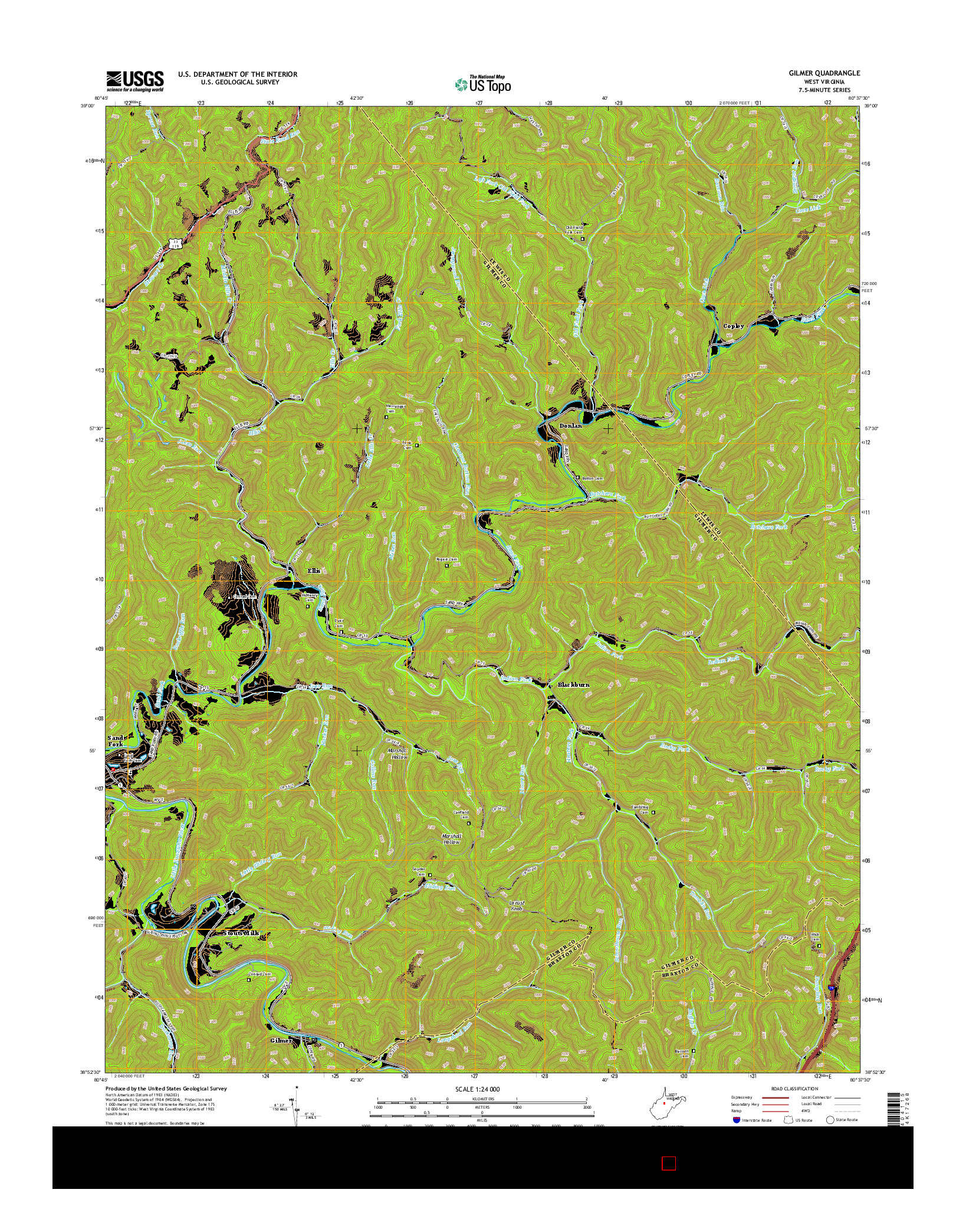 USGS US TOPO 7.5-MINUTE MAP FOR GILMER, WV 2014