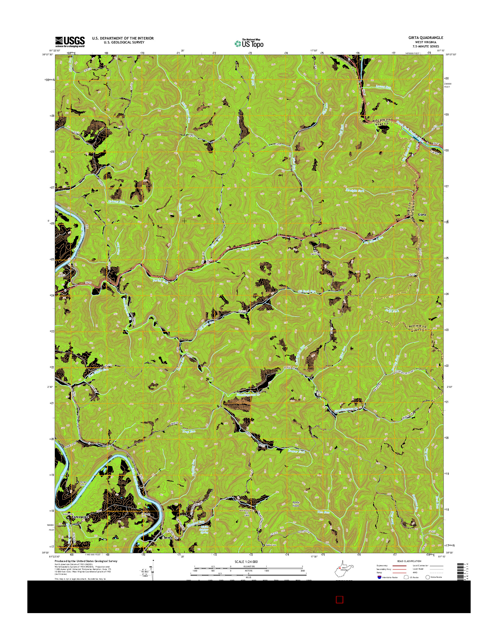 USGS US TOPO 7.5-MINUTE MAP FOR GIRTA, WV 2014