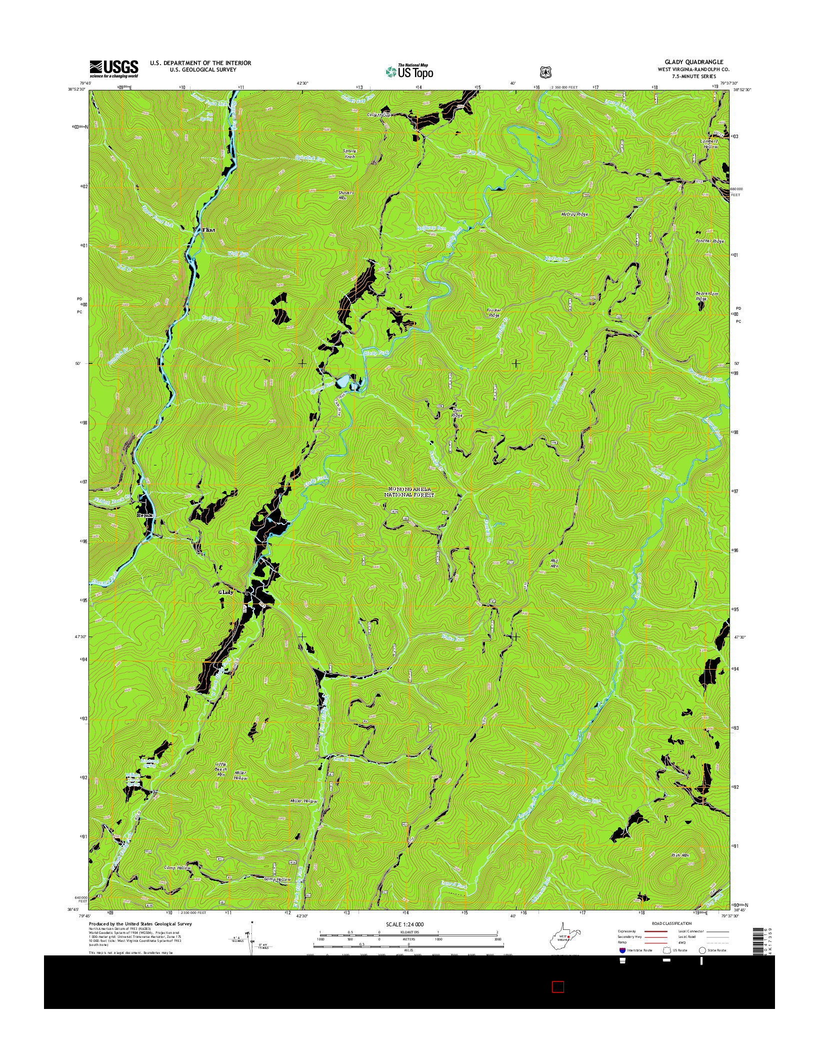 USGS US TOPO 7.5-MINUTE MAP FOR GLADY, WV 2014