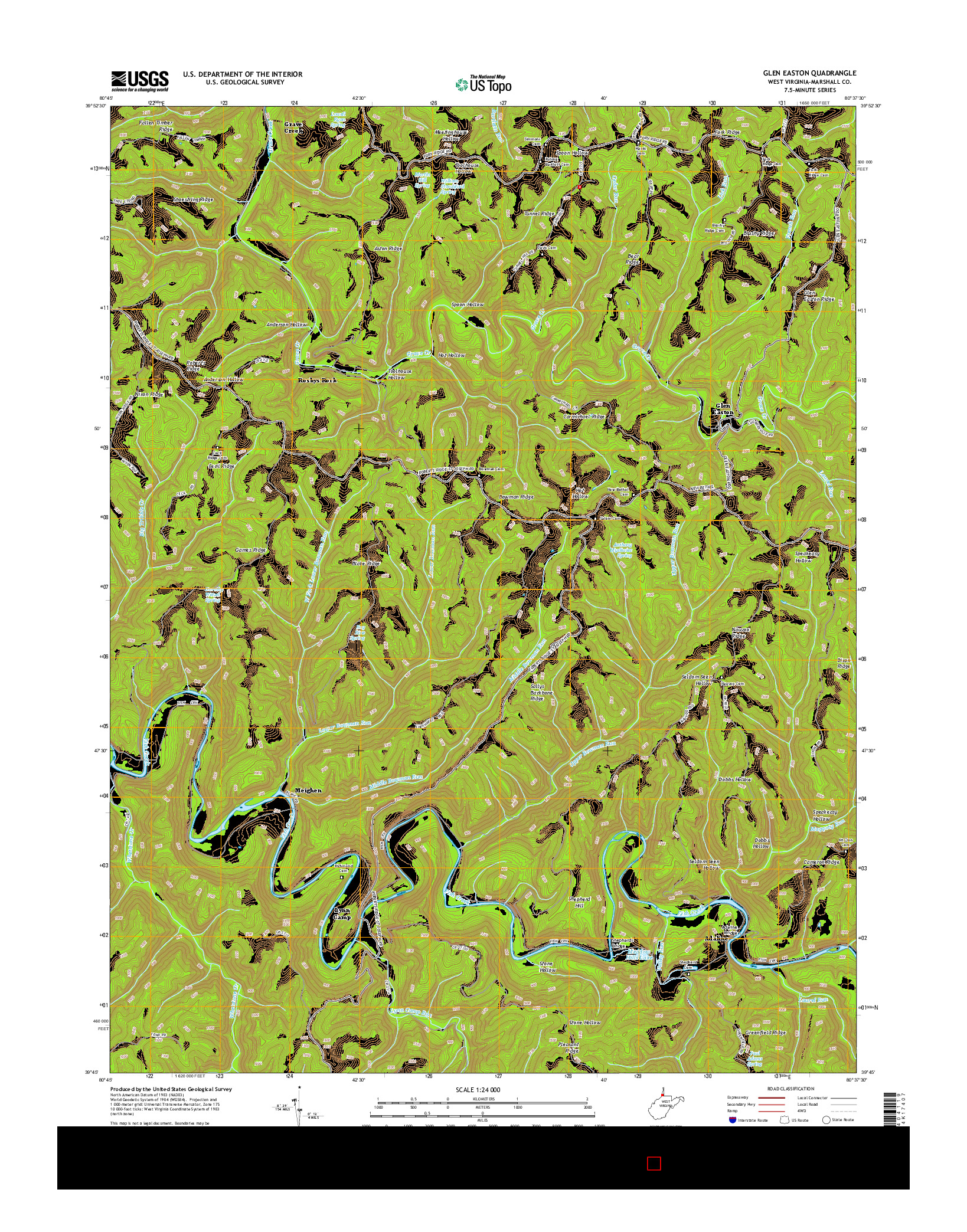 USGS US TOPO 7.5-MINUTE MAP FOR GLEN EASTON, WV 2014