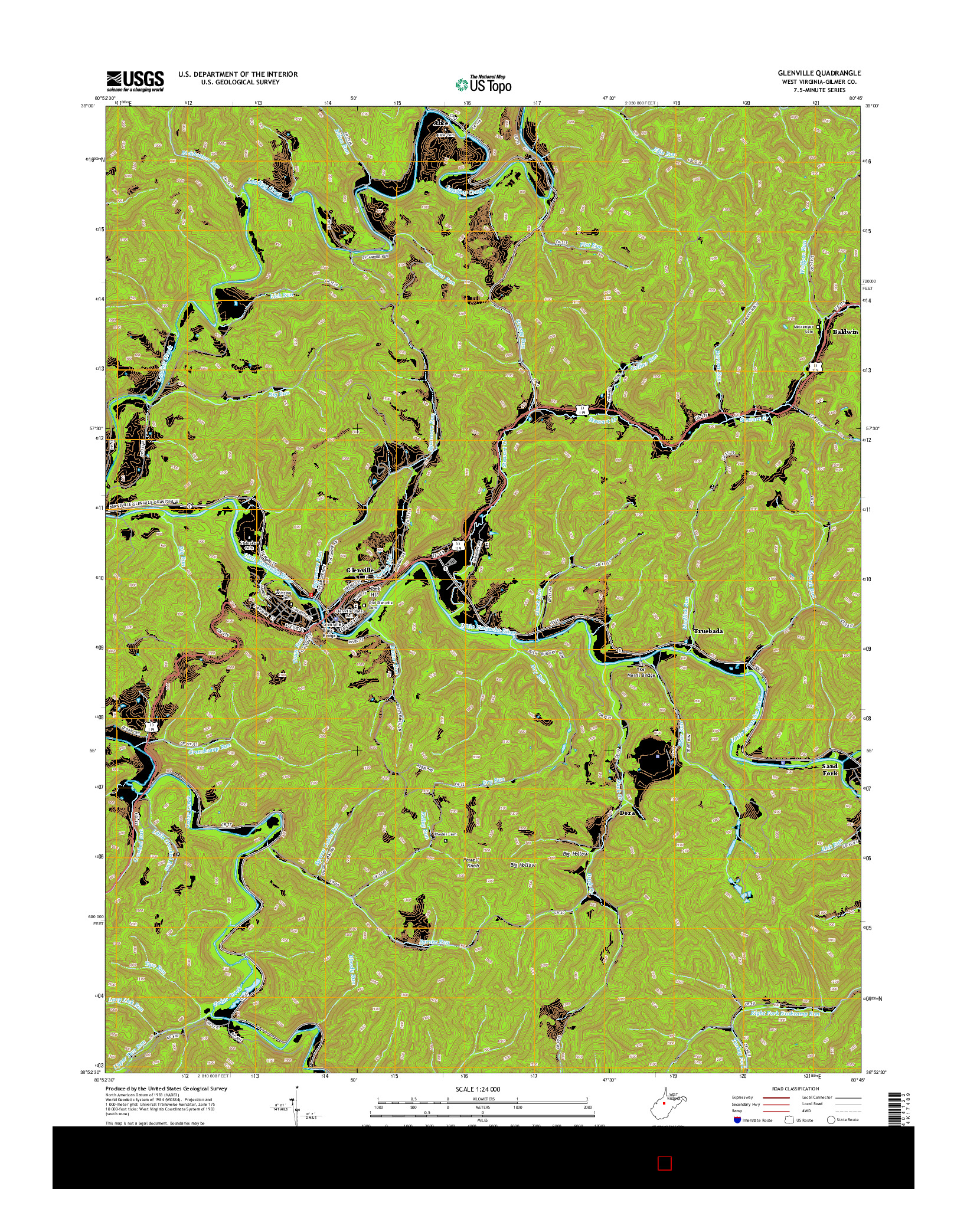 USGS US TOPO 7.5-MINUTE MAP FOR GLENVILLE, WV 2014
