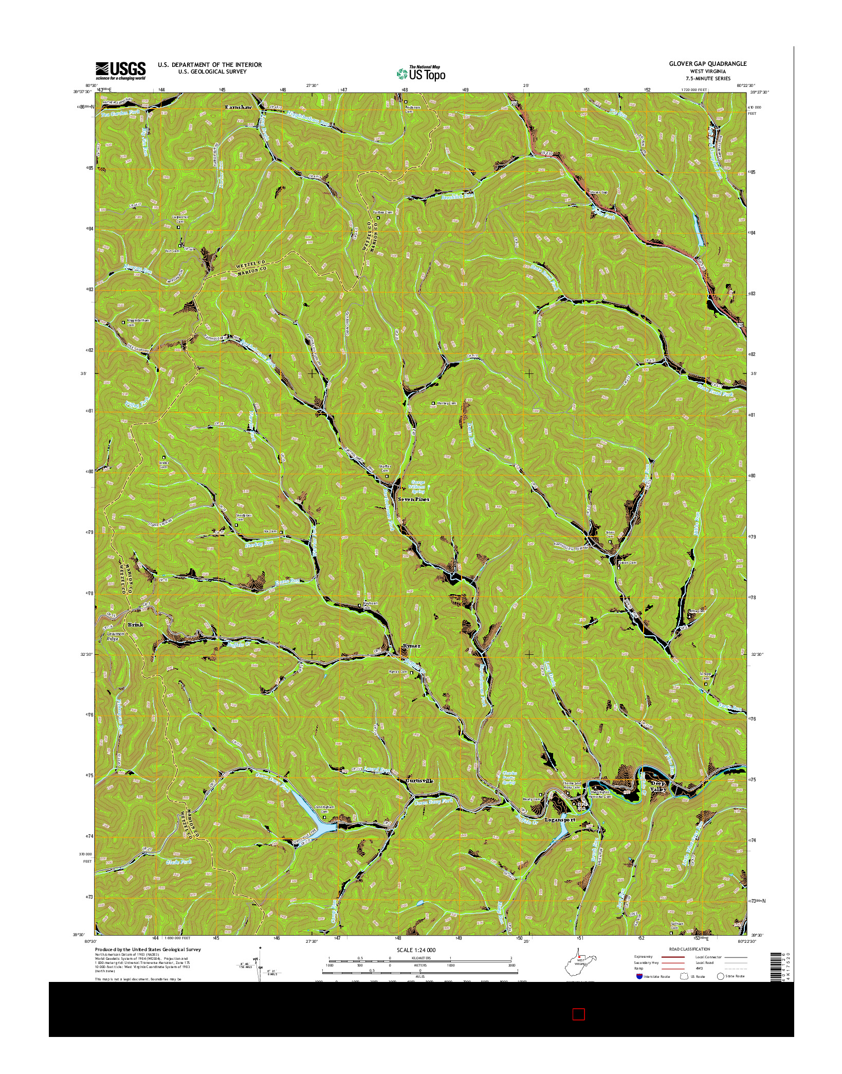 USGS US TOPO 7.5-MINUTE MAP FOR GLOVER GAP, WV 2014