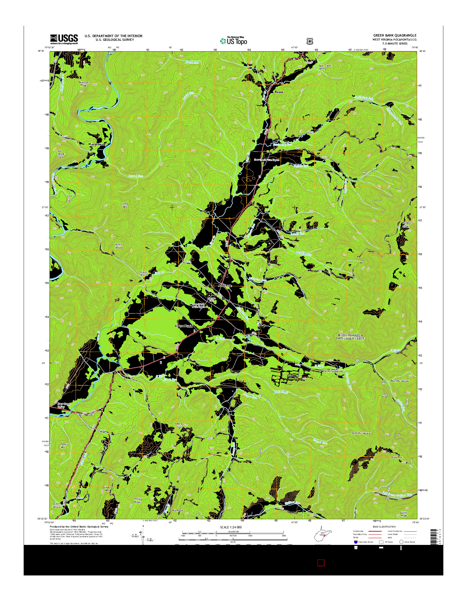 USGS US TOPO 7.5-MINUTE MAP FOR GREEN BANK, WV 2014